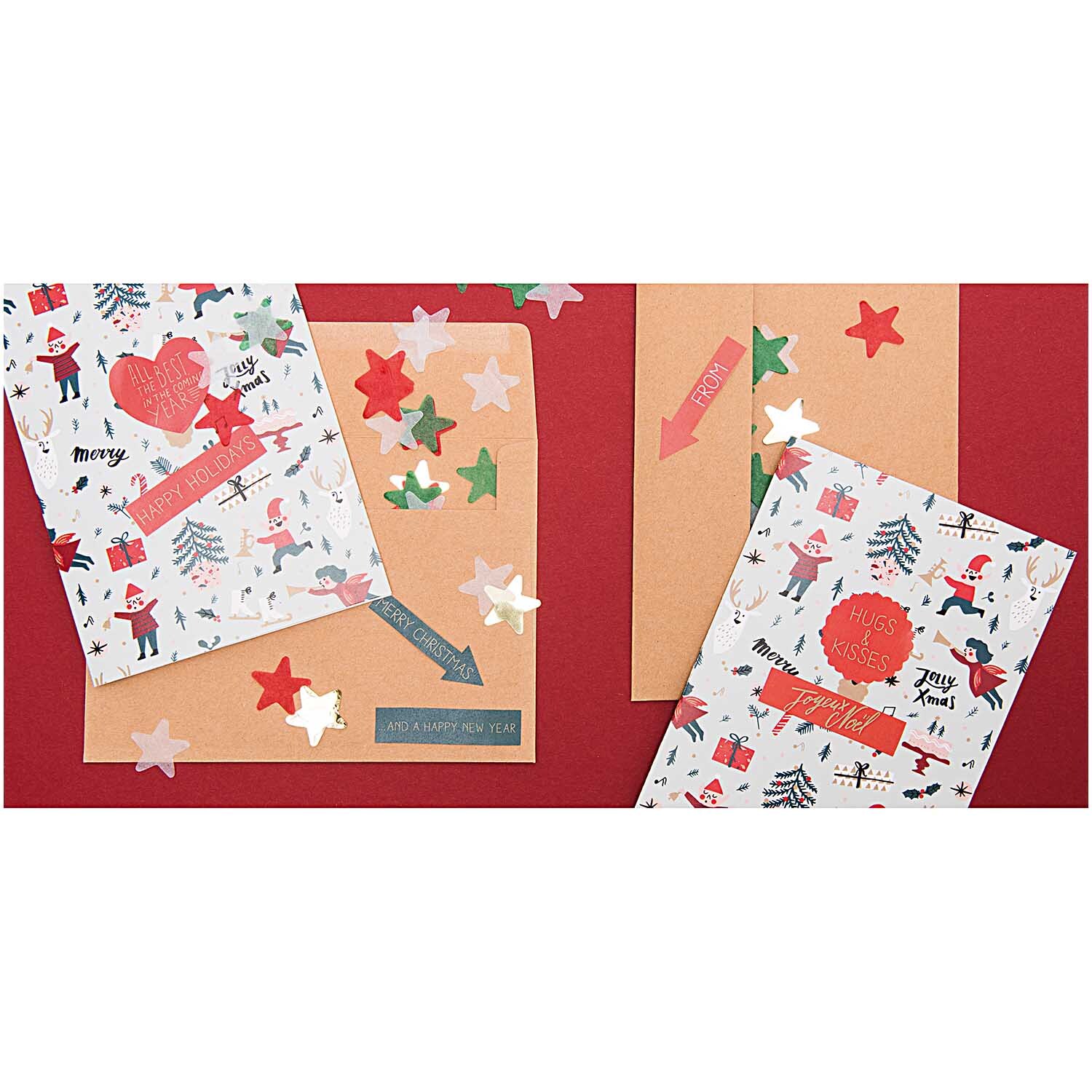 Paper Poetry Grußkartenset Jolly Christmas Classic von Rico Design Paper Poetry Grußkartenset Jolly Christmas Classic mit festlichen Motiven und roten Akzenten auf braunem Hintergrund. Ideal für Weihnachtsgrüße.