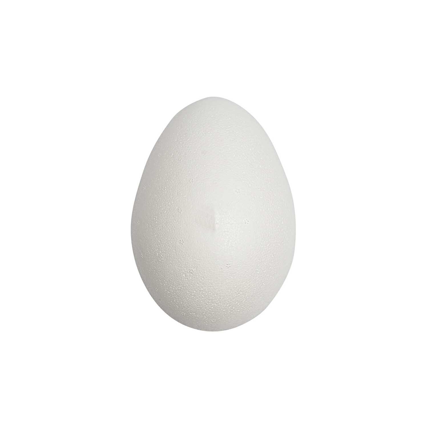 Polystyrol Eier 6cm 6 Stück von Rico Design, weiß. Ein einzelnes, weißes Polystyrol-Ei auf weißem Hintergrund.
