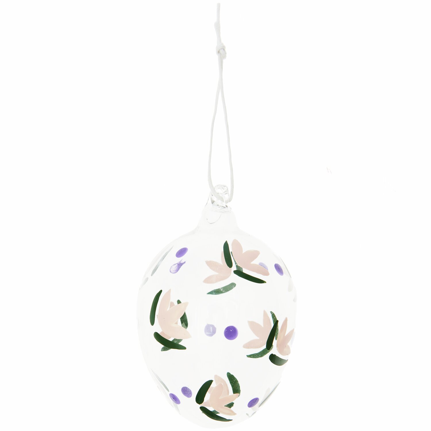 Glas Ei Blüten handbemalt, Ø6x9cm, mit zarten Blumenmotiven in Rosa und Lila von Rico Design.