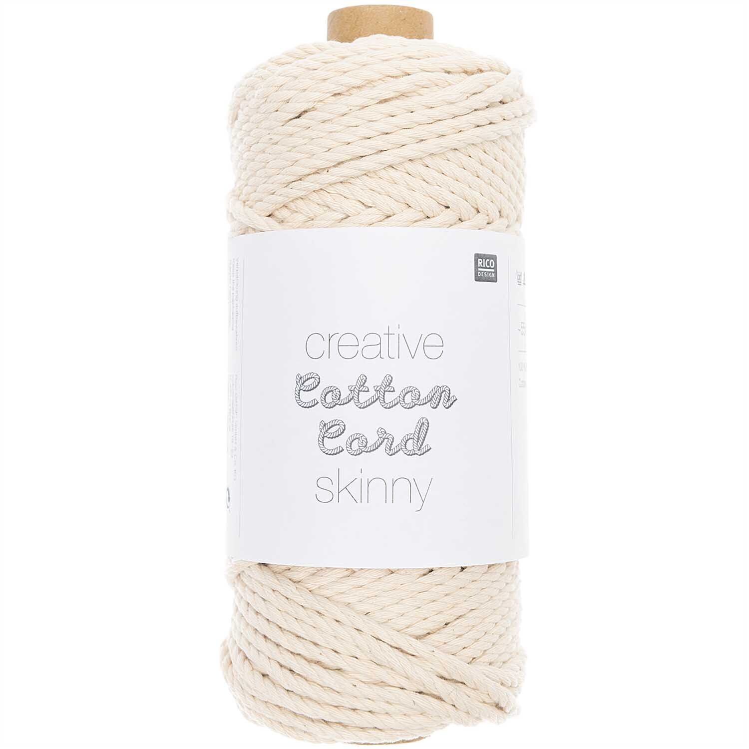 Creative Cotton Cord skinny Makramee-Garn von Rico Design in Naturfarbe, 190g, 55m Länge. Ideal für kreative Projekte und Makramee-Arbeiten.