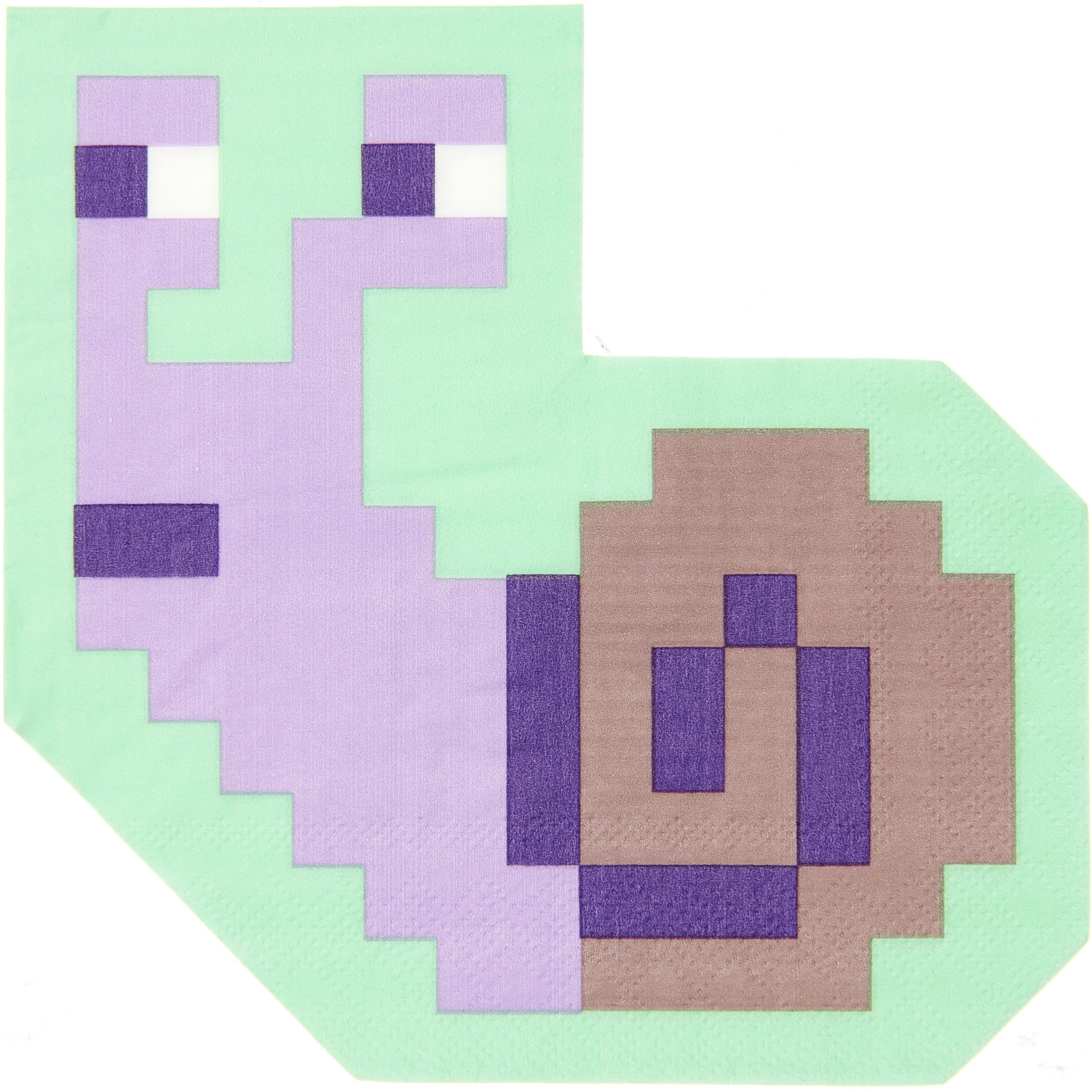 Servietten Schnecken-Form mit pixelartigem Schneckenmotiv in Lila und Braun, 30x29,5cm, 20 Stück.