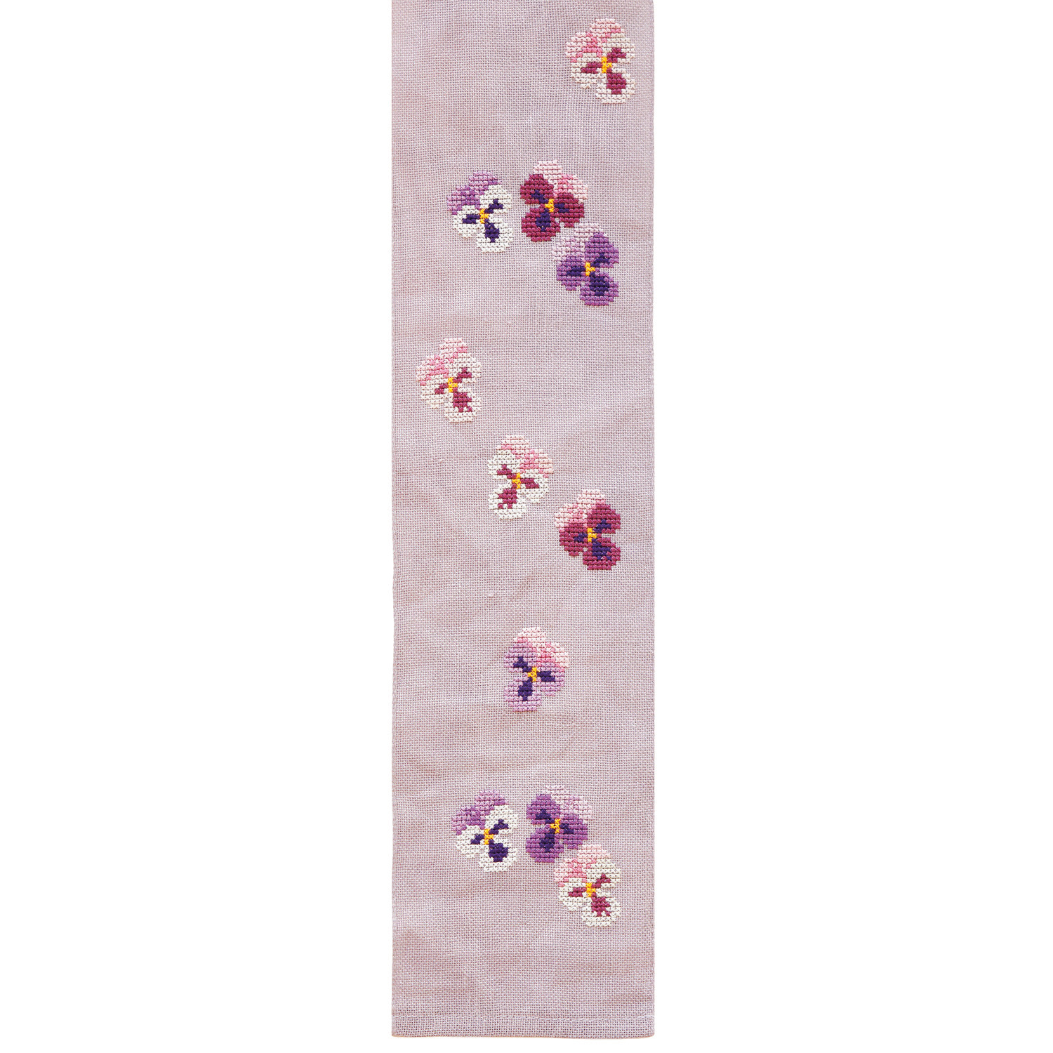 Paquet à broder Noeud Pensées 10x170cm from Rico Design Stickpackung Schleife Stiefmütterchen: Lila Stoff mit bunten Stiefmütterchen-Motiven, 10x170cm, von Rico Design.