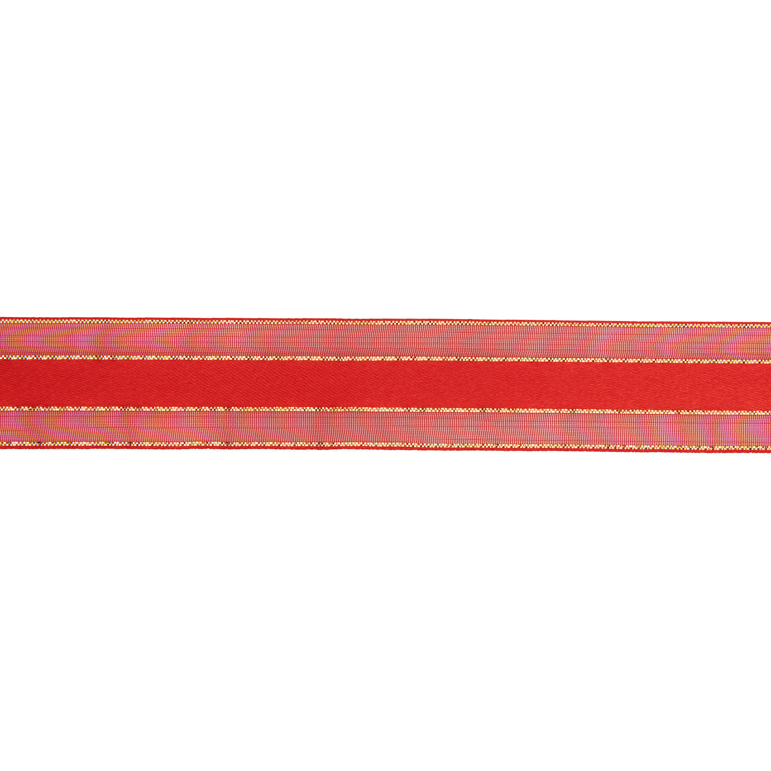 Organzaband Rot/Gold gestreift von Rico Design, 25mm breit und 3m lang, ideal für festliche Dekorationen.