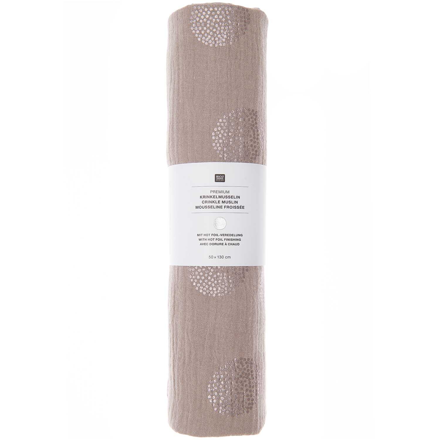 Stoffabschnitt Krinkelmusselin taupe 50x140cm Hot Foil von Rico Design