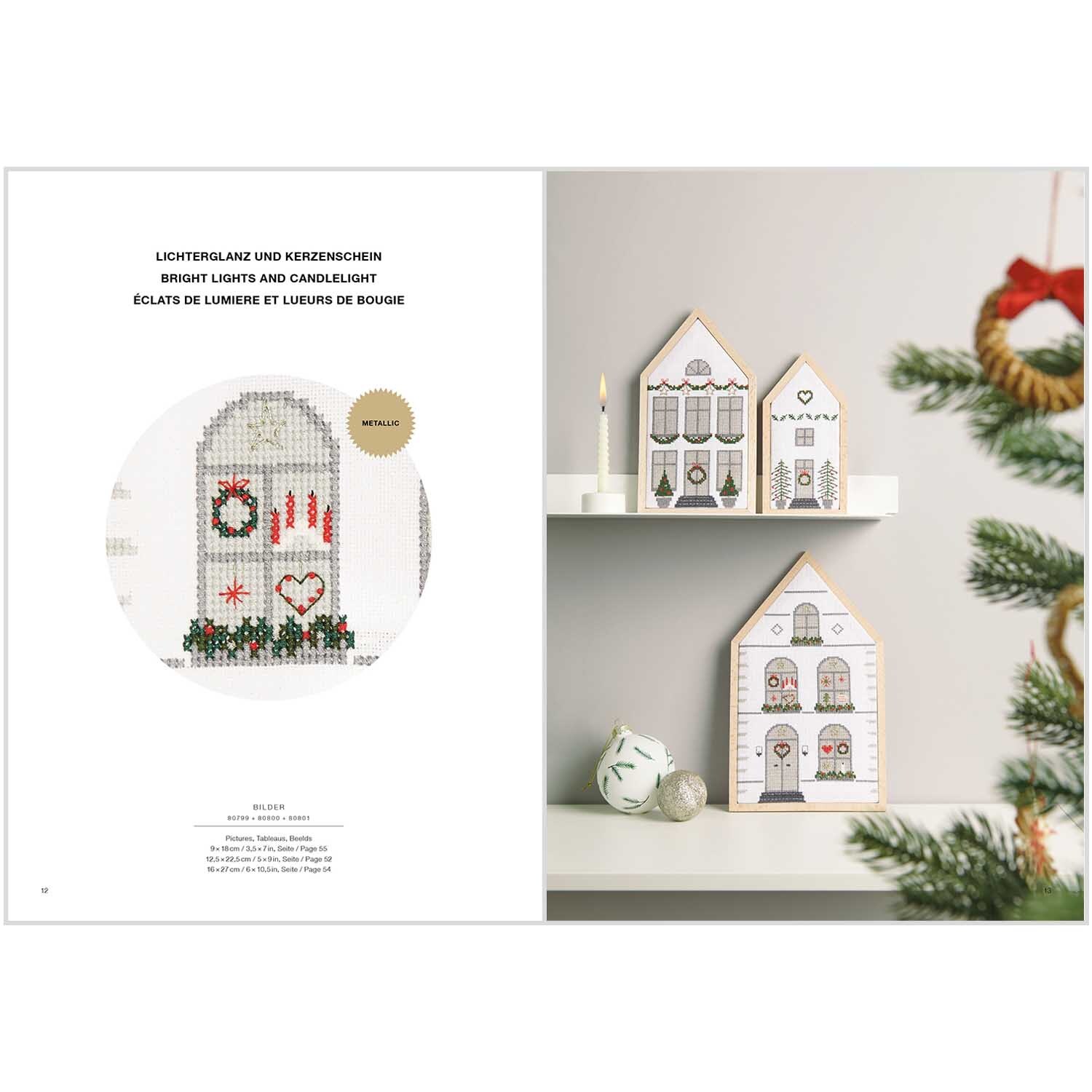 Livret de broderie Christmas Joy No. 182 from Rico Design Stickbuch Christmas Joy Nr. 182 zeigt festliche Stickmotive mit weihnachtlichen Häusern und Dekorationen.