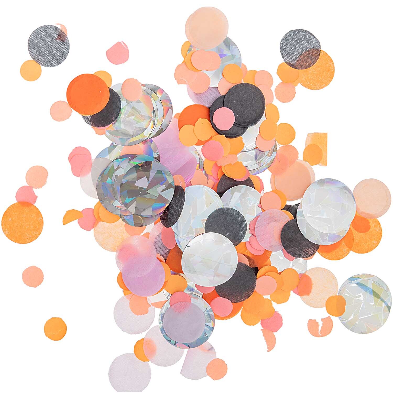 Konfetti Mix Halloween 20g: Bunte Mischung aus runden Konfettis in Orange, Schwarz und Rosa von Rico Design. Ideal für festliche Dekorationen.