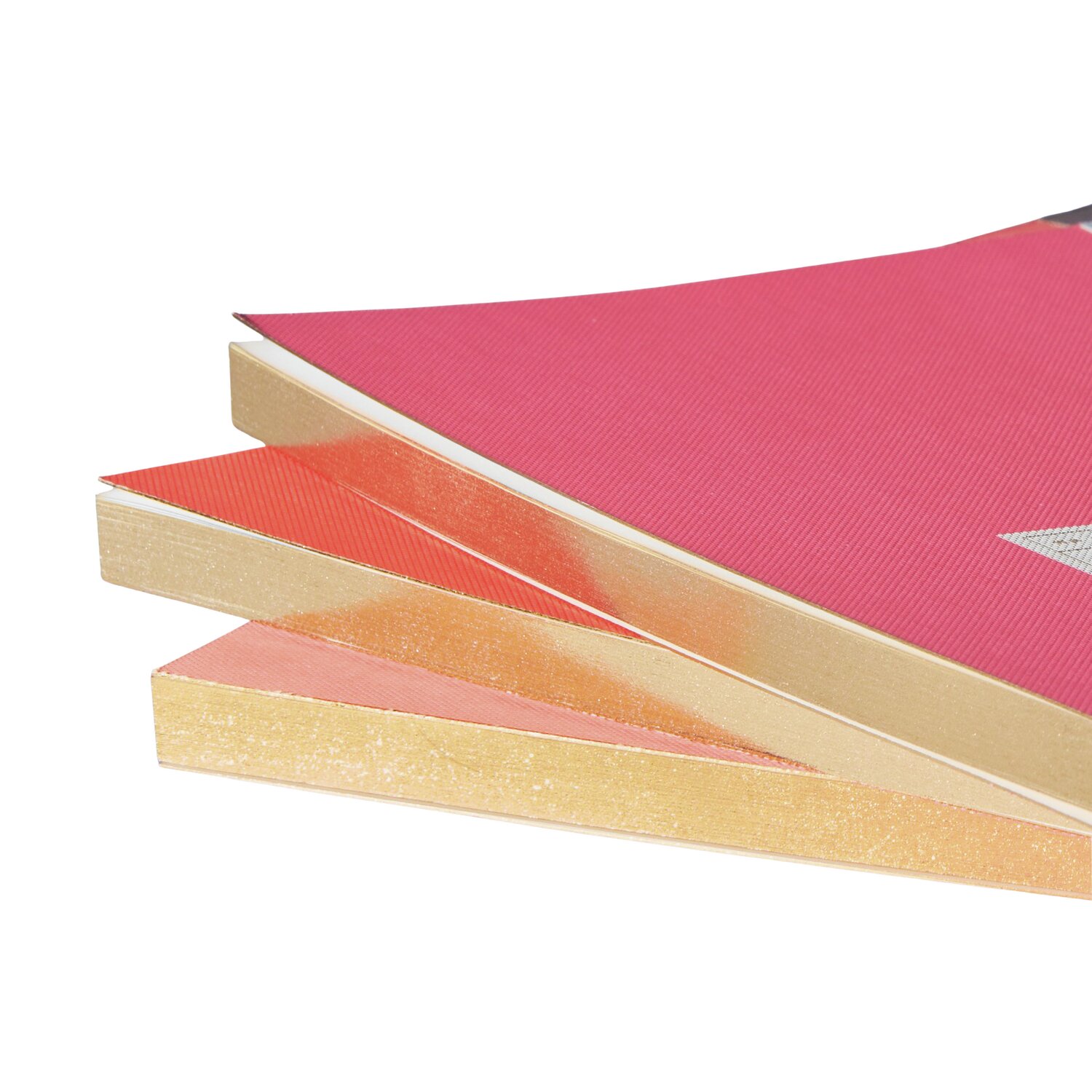 Paper Poetry Notizbuch S Goldrand Farbe Neonrot von Rico Design Paper Poetry Notizbuch S mit Goldrand und neonrotem Cover von Rico Design, gestapelt.