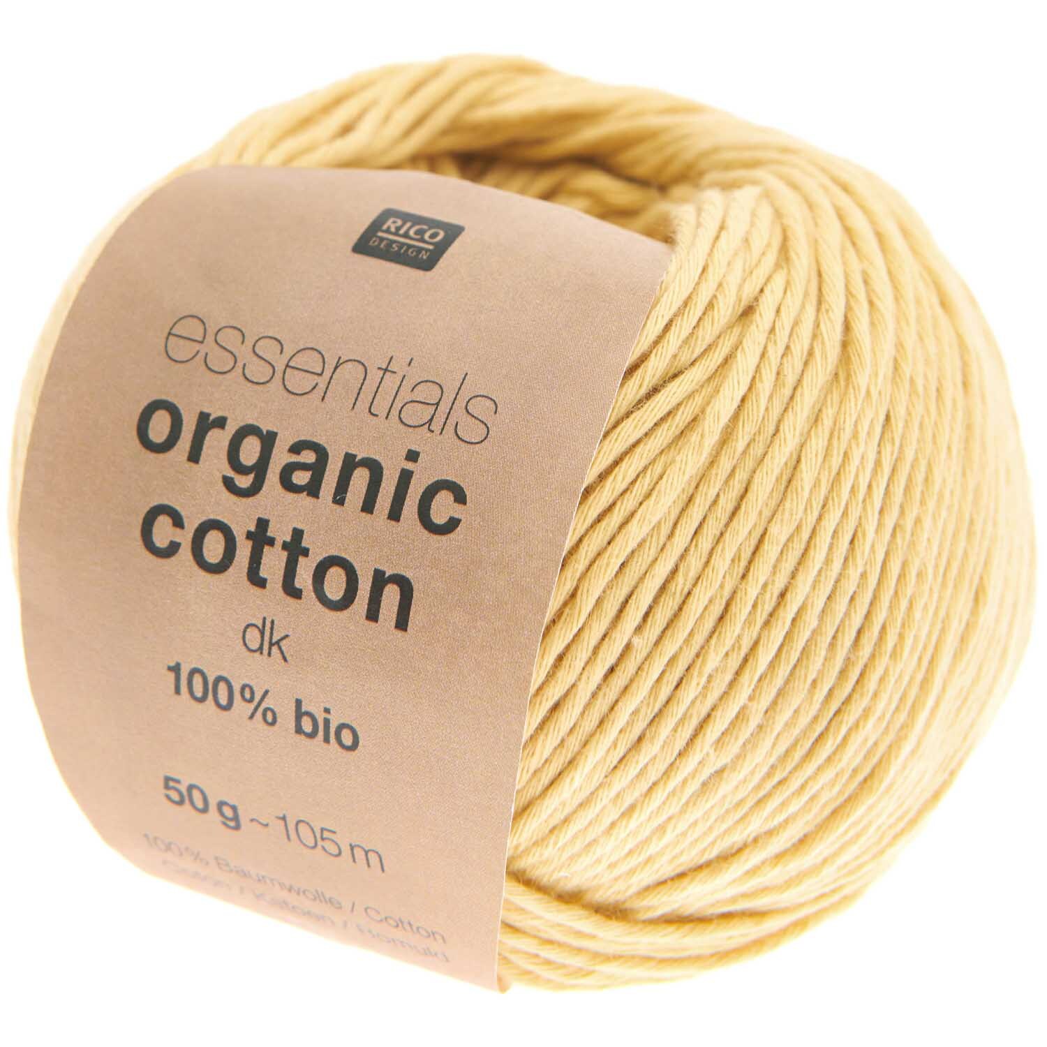 Essentials Organic Cotton dk 50g 105m Couleur Moutarde from Rico Design Essentials Organic Cotton dk: Weiches, senffarbenes Garn von Rico Design, ideal für nachhaltige Strickprojekte.