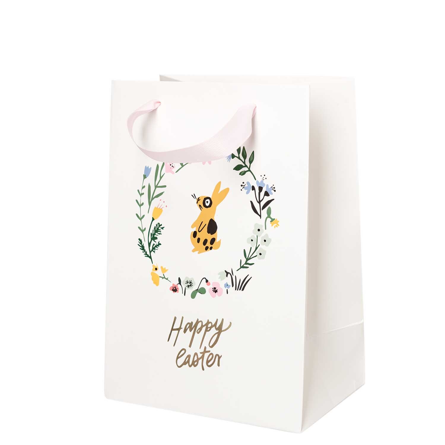 Paper Poetry Geschenktüte Bunny Hop Blumenkranz mit Osterhase und Blumenmotiv, 18x26x12cm.