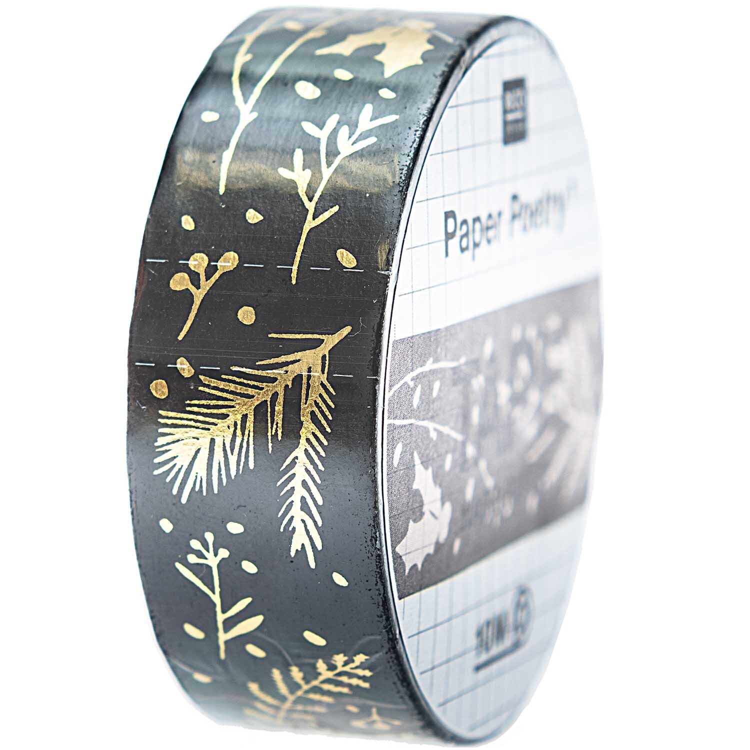 Paper Poetry Tape Nostalgic Christmas Zweige schwarz-gold 1,5cm 10m von Rico Design