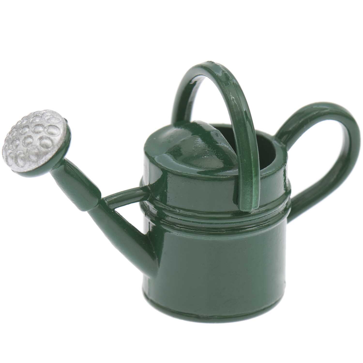 Miniatur Gießkanne in Grün von Rico Design, ideal für Puppenhäuser, mit zwei Griffen und Brausekopf.