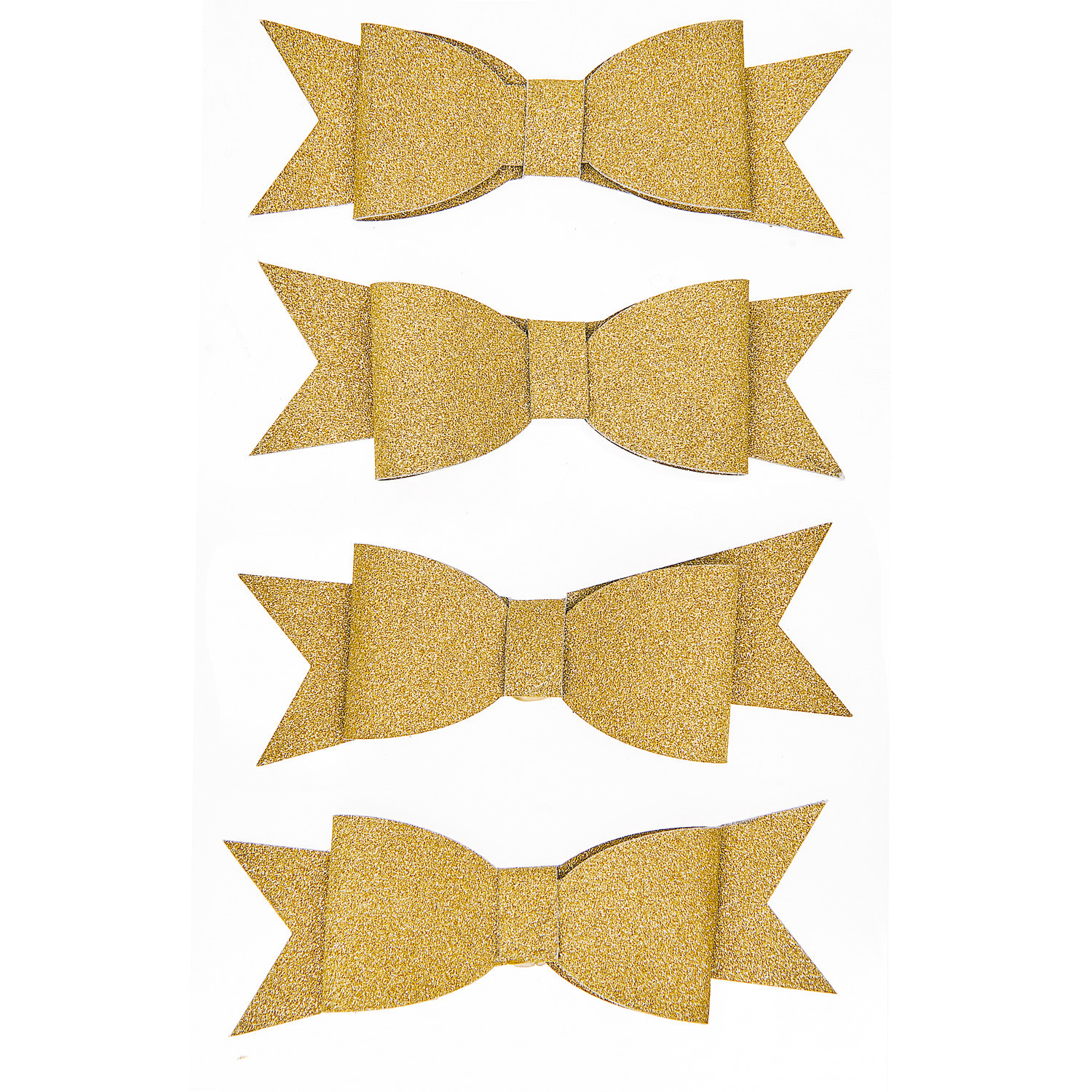 3D Sticker Schleifen Gold, 4 Stück. Glänzende goldene Schleifen von Rico Design, ideal für kreative Bastelprojekte.