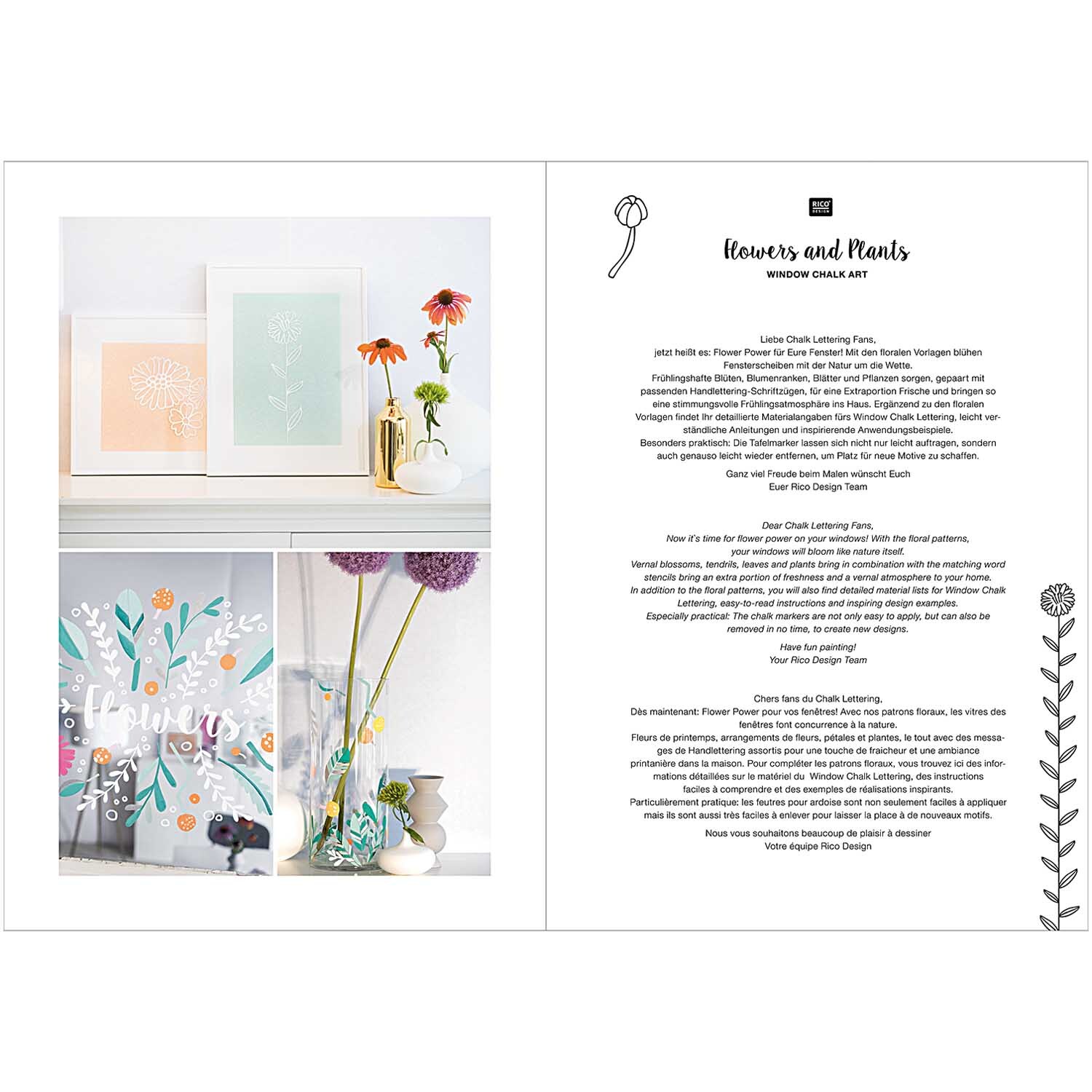 Vorlagenmappe Flowers and Plants Fenster- und Glasmalerei mit Kreidestiften von Rico Design Vorlagenmappe Flowers and Plants zeigt kreative Fenster- und Glasmalerei mit floralen Motiven und Kreidestiften, ideal für dekorative Kunstprojekte.