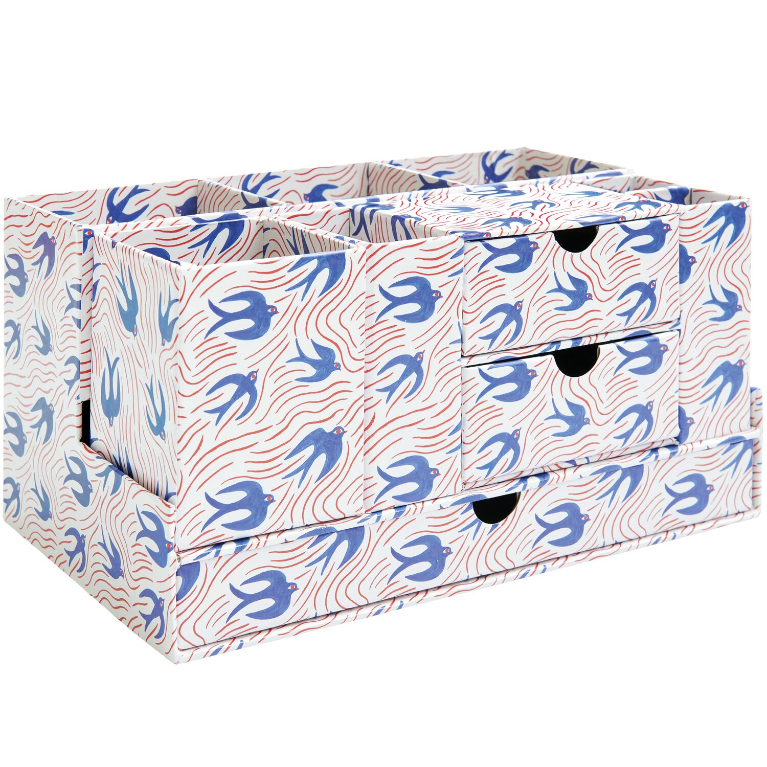 Office Box Midsommar Magic Schwalben 26x12,9x14,9cm von Rico Design Office Box Midsommar Magic Schwalben mit blauem Schwalbenmuster, 26x12,9x14,9cm, ideal für stilvolle Organisation im Büro.