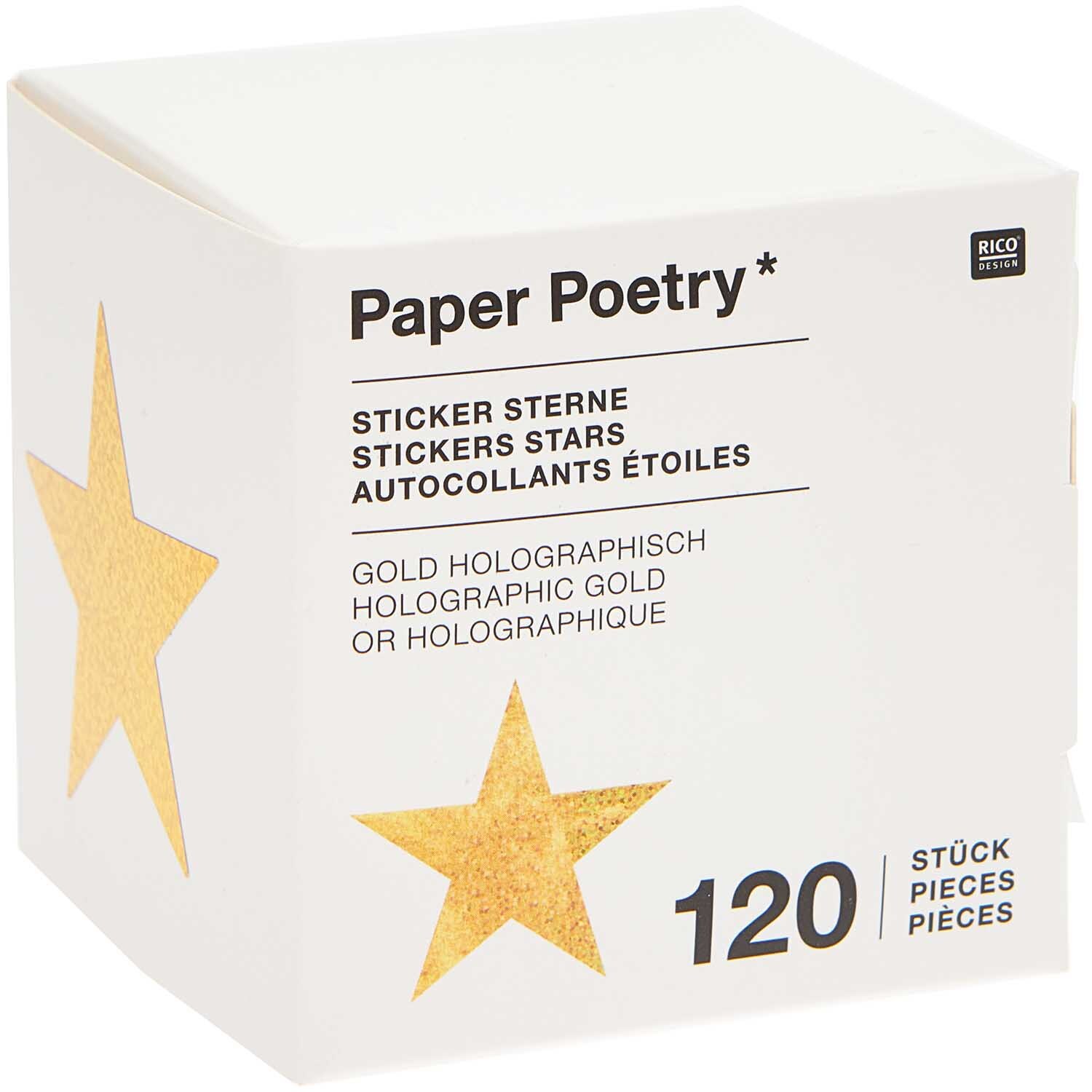 Paper Poetry Sticker Sterne 5cm 120 Stück auf der Rolle Hot Foil Farbe Gold-Holographisch von Rico Design