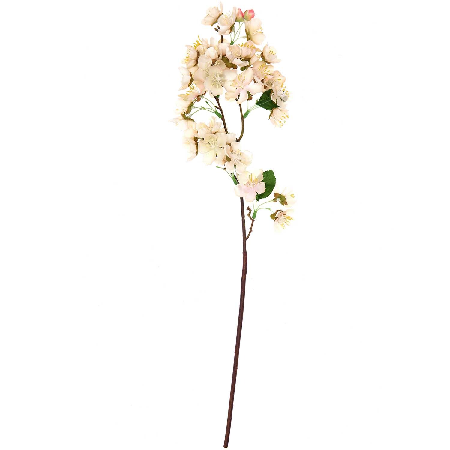 Kirschblütenzweig weiß 57cm von Rico Design: Eleganter Zweig mit zarten weißen Blüten und grünen Blättern, ideal für Dekorationen.