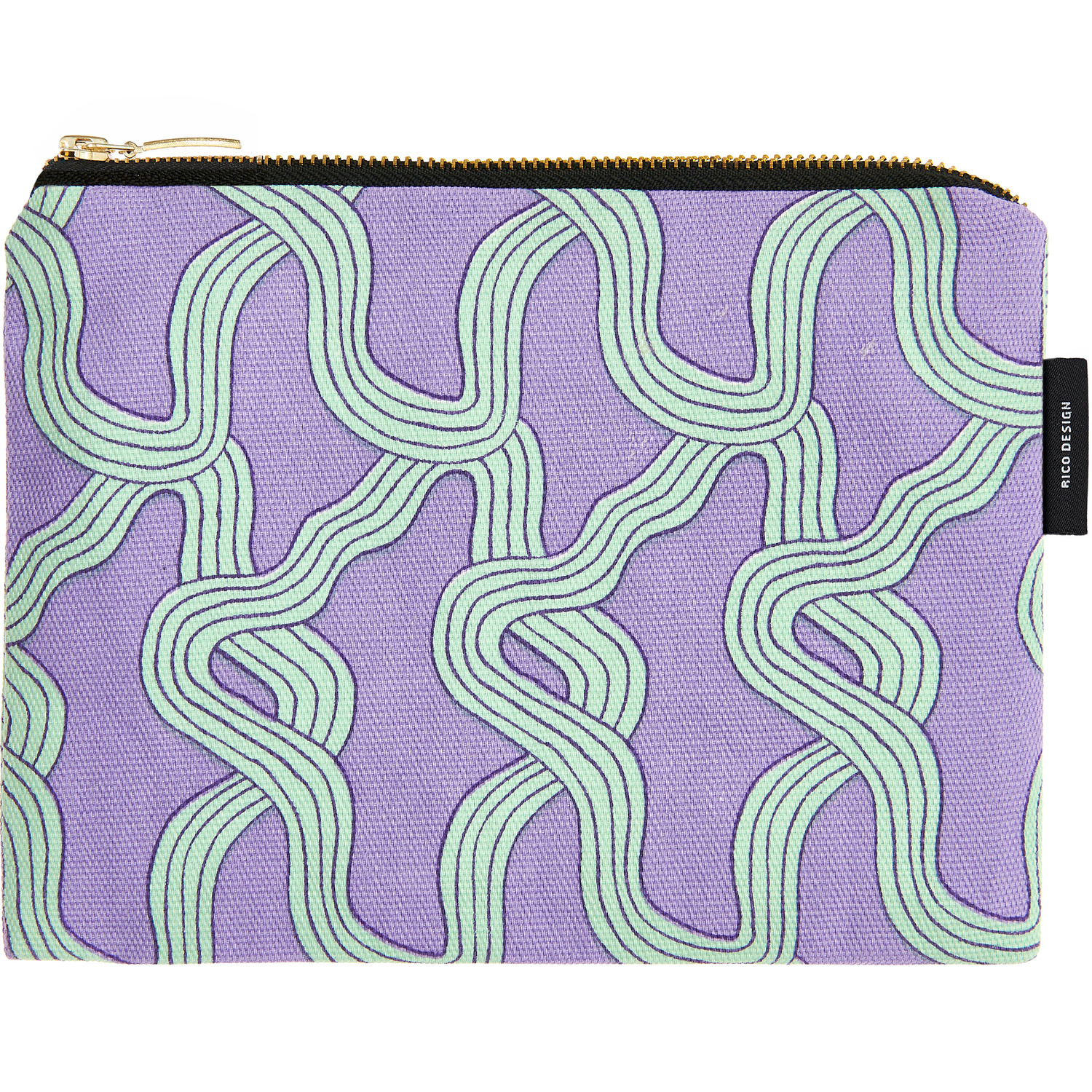 Canvas-Pouches Myzel Flieder mit wellenförmigem Muster in Flieder und Mintgrün, 17x23cm, von Rico Design.