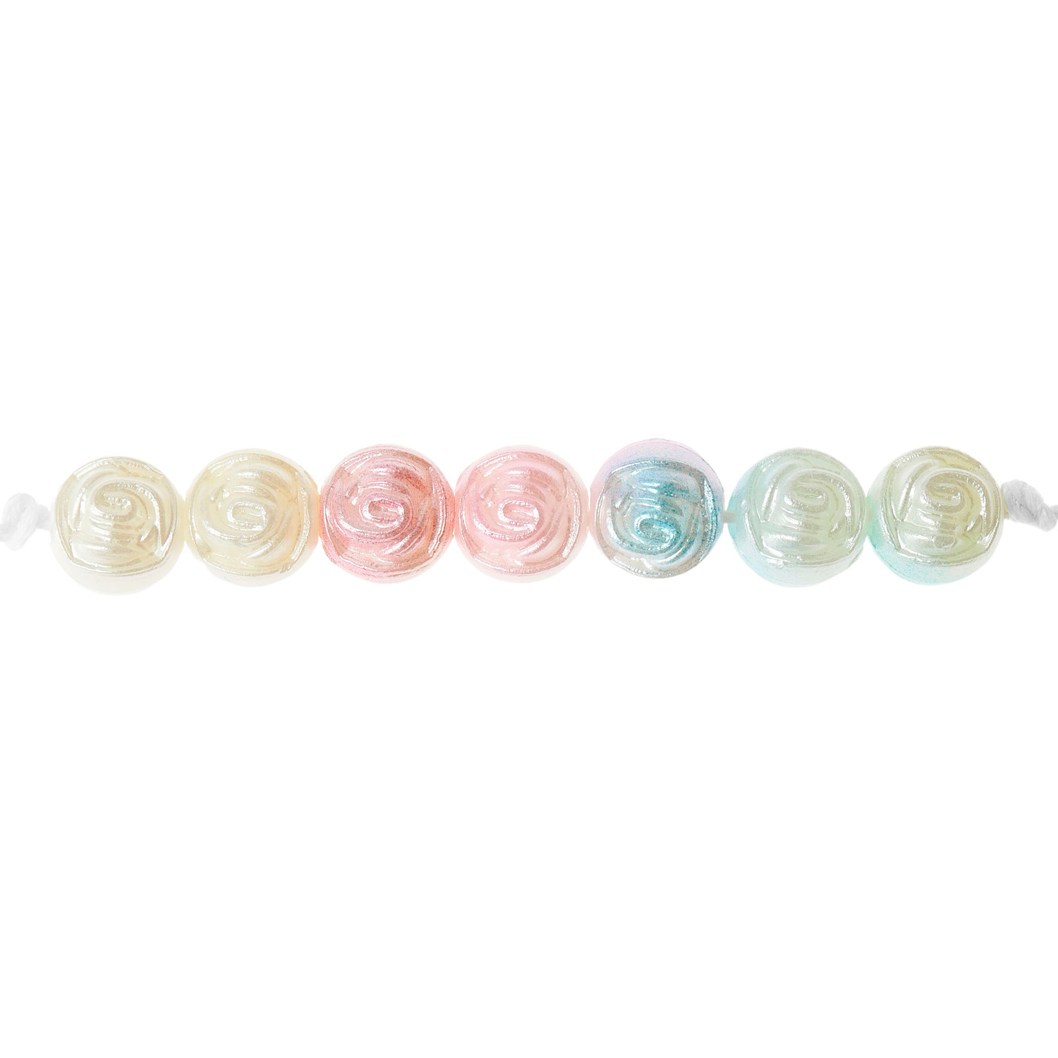 itoshii Rosen Perlen rund Rainbow Pearl, 9x8mm, 30 Stück. Pastellfarbene Perlen in Rosa, Blau und Gelb von Rico Design.