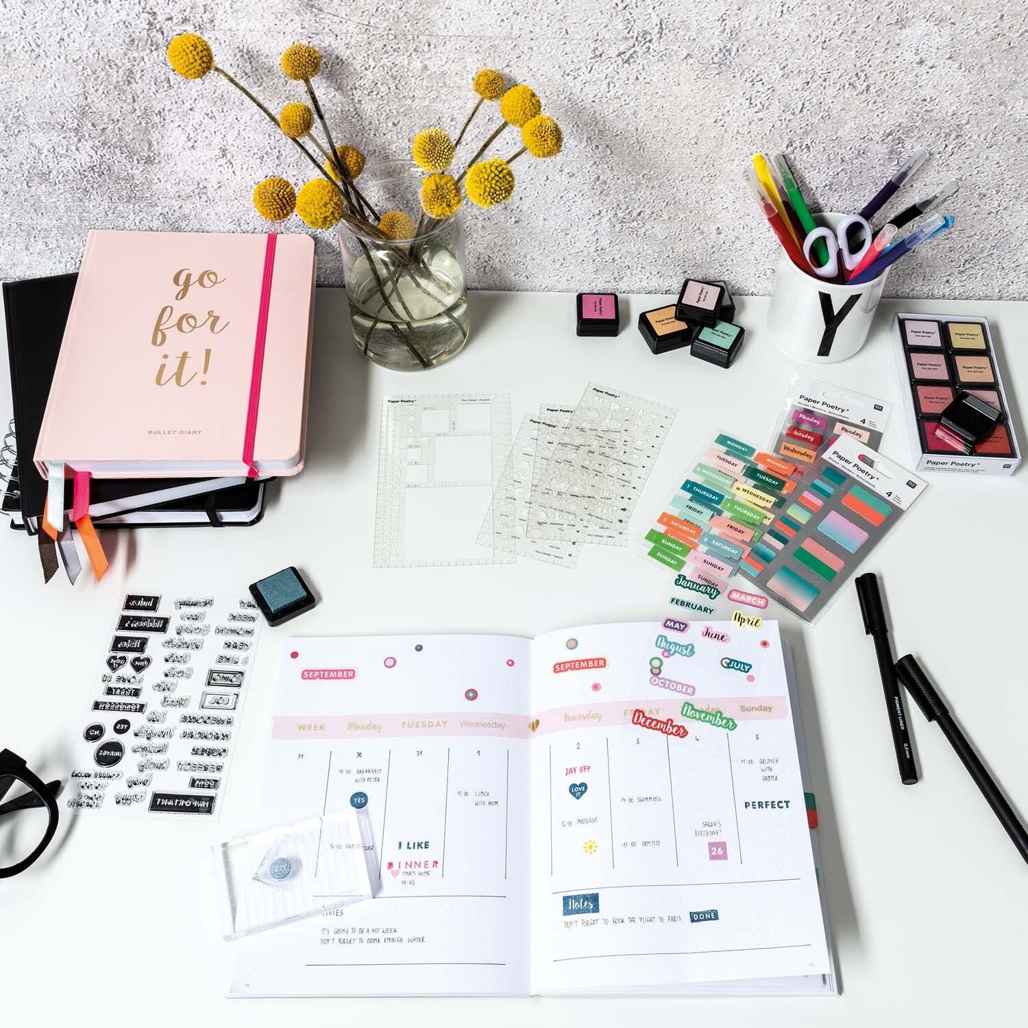 Paper Poetry Silikonstempel-Set Bullet Diary Kalender Druckschrift von Rico Design