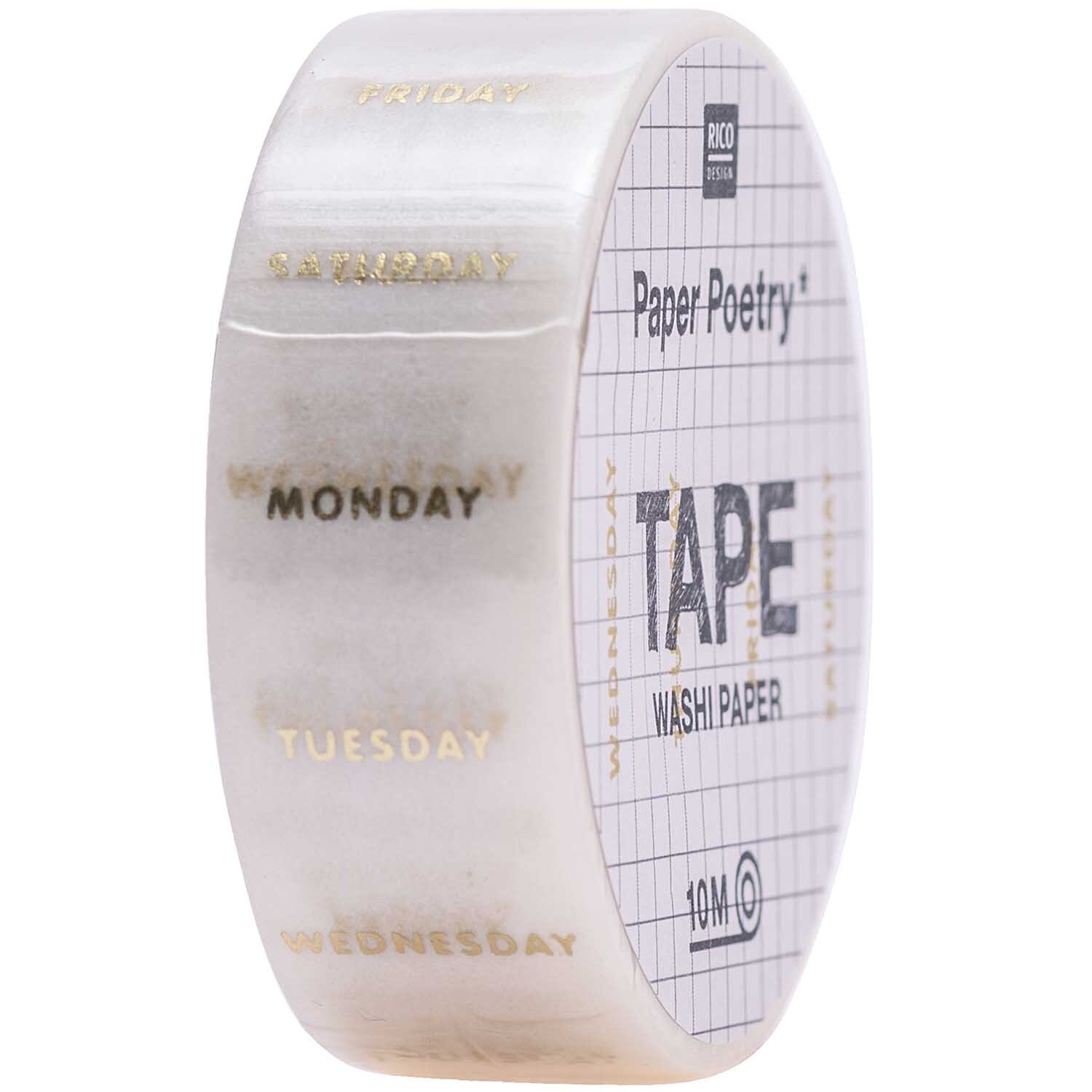 Paper Poetry Tape Wochentage weiß-gold 1,5cm 10m von Rico Design