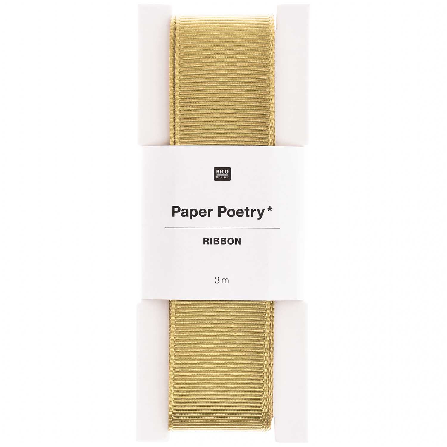 Paper Poetry Ripsband 25mm 3m Farbe Senf von Rico Design Paper Poetry Ripsband von Rico Design in Senfgelb, 25mm breit und 3m lang, auf weißem Hintergrund.