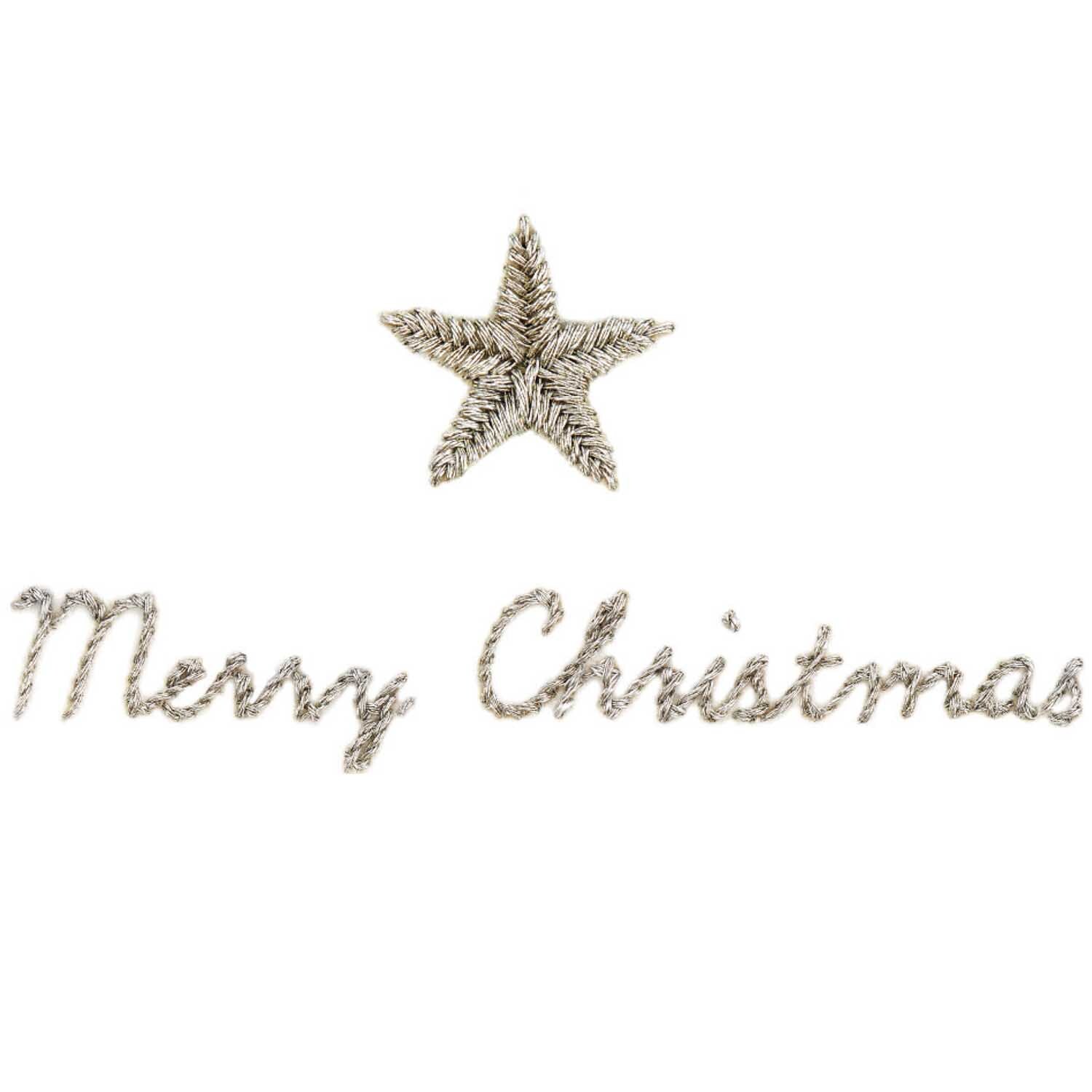 Stick and Stitch Stickpackung Merry Christmas vorgezeichnet mit silbernem Stern und Schriftzug von Rico Design.
