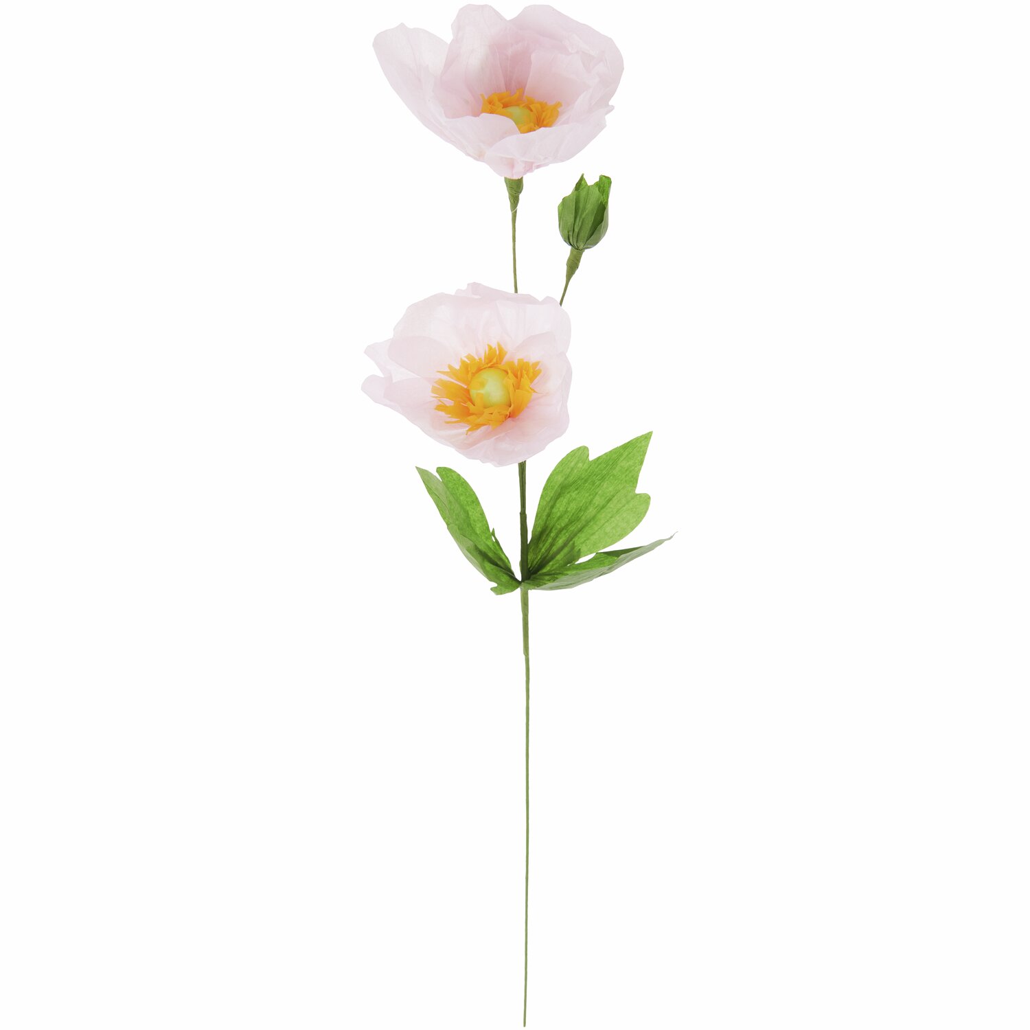 Papierblume Mohn rosa von Rico Design: Zarte rosa Blüten mit grünen Blättern, 65x13cm groß.
