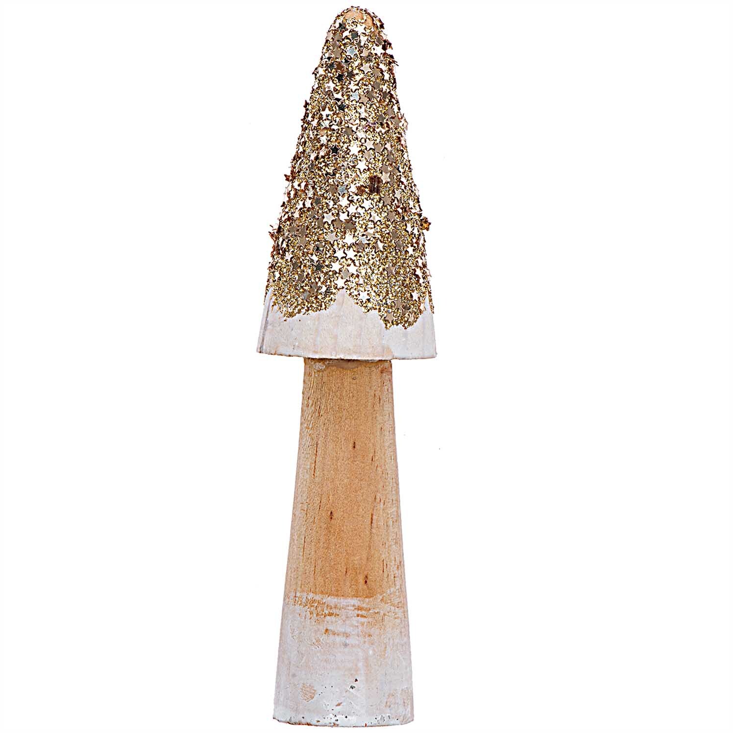 Holzpilz mit Glitter gold Größe 3,5x14cm von Rico Design Holzpilz mit Glitter gold von Rico Design: Ein dekorativer Holzpilz mit funkelndem Goldglitter auf schwarzem Hintergrund.