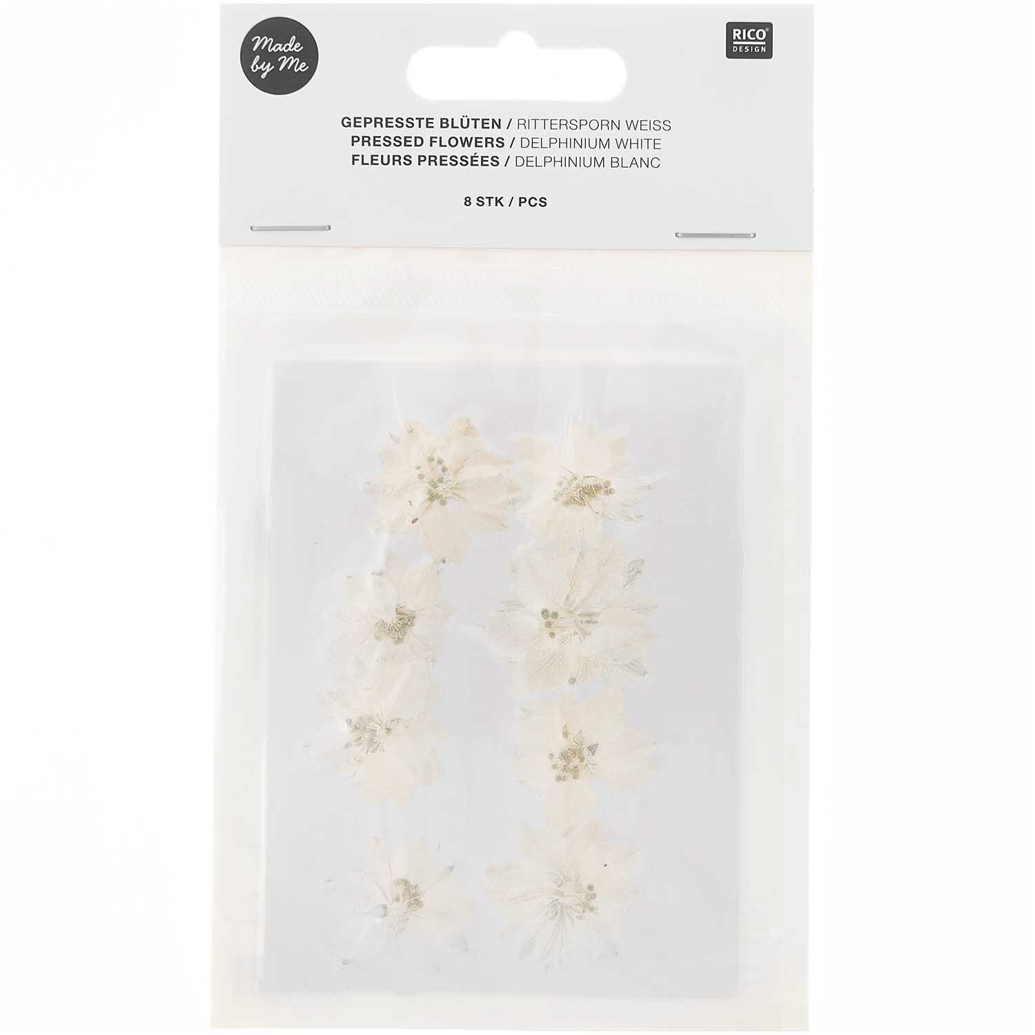 Gepresste Blüten Rittersporn weiß 8 Stück von Rico Design