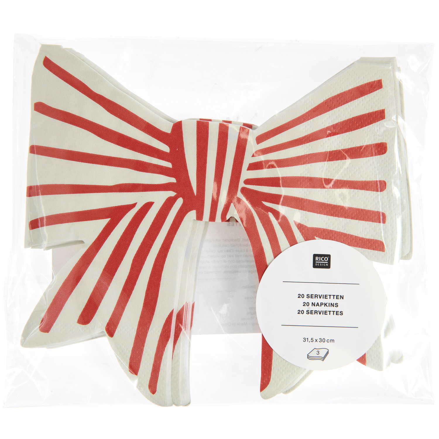 Servietten Schleife Streifen Rot-Weiß 31,5x30cm 20 Stück von Rico Design