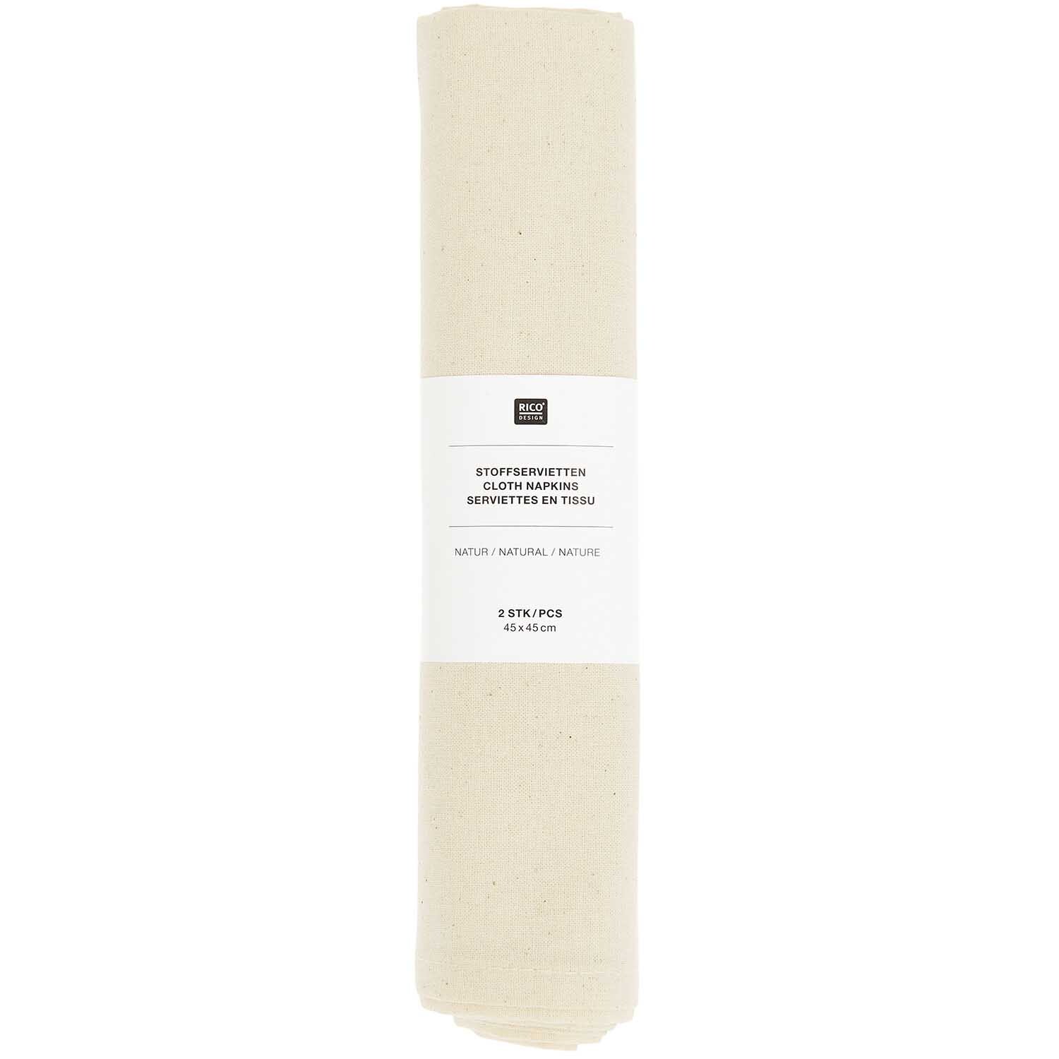 Stoffserviette 2 Stück natur Größe 45x45cm von Rico Design