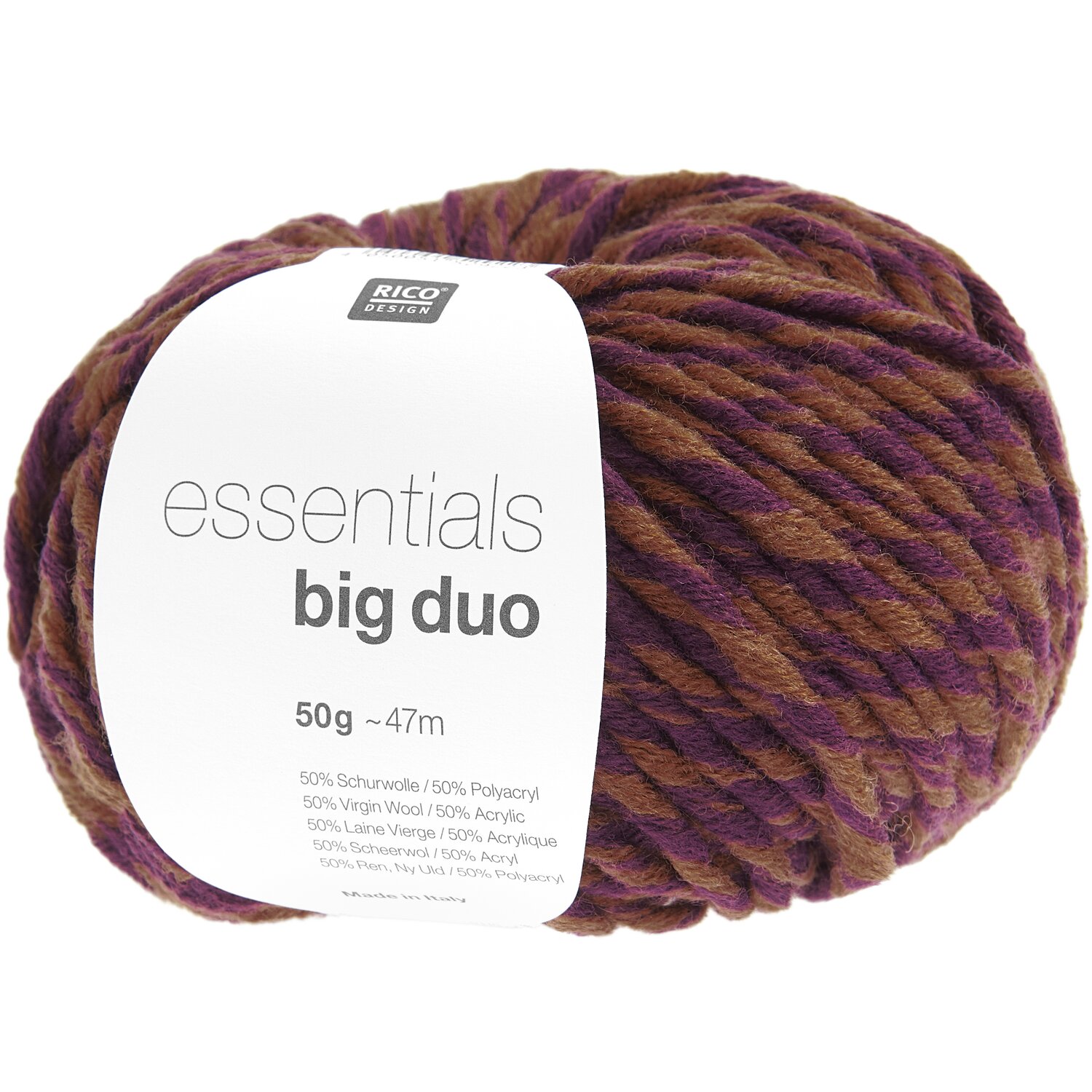 Essentials Big Duo 50g 47m Couleur Aubergine/brun foncé from Rico Design Essentials Big Duo Wolle in Aubergine/Rehbraun von Rico Design, 50g, 47m, ideal für Strickprojekte.