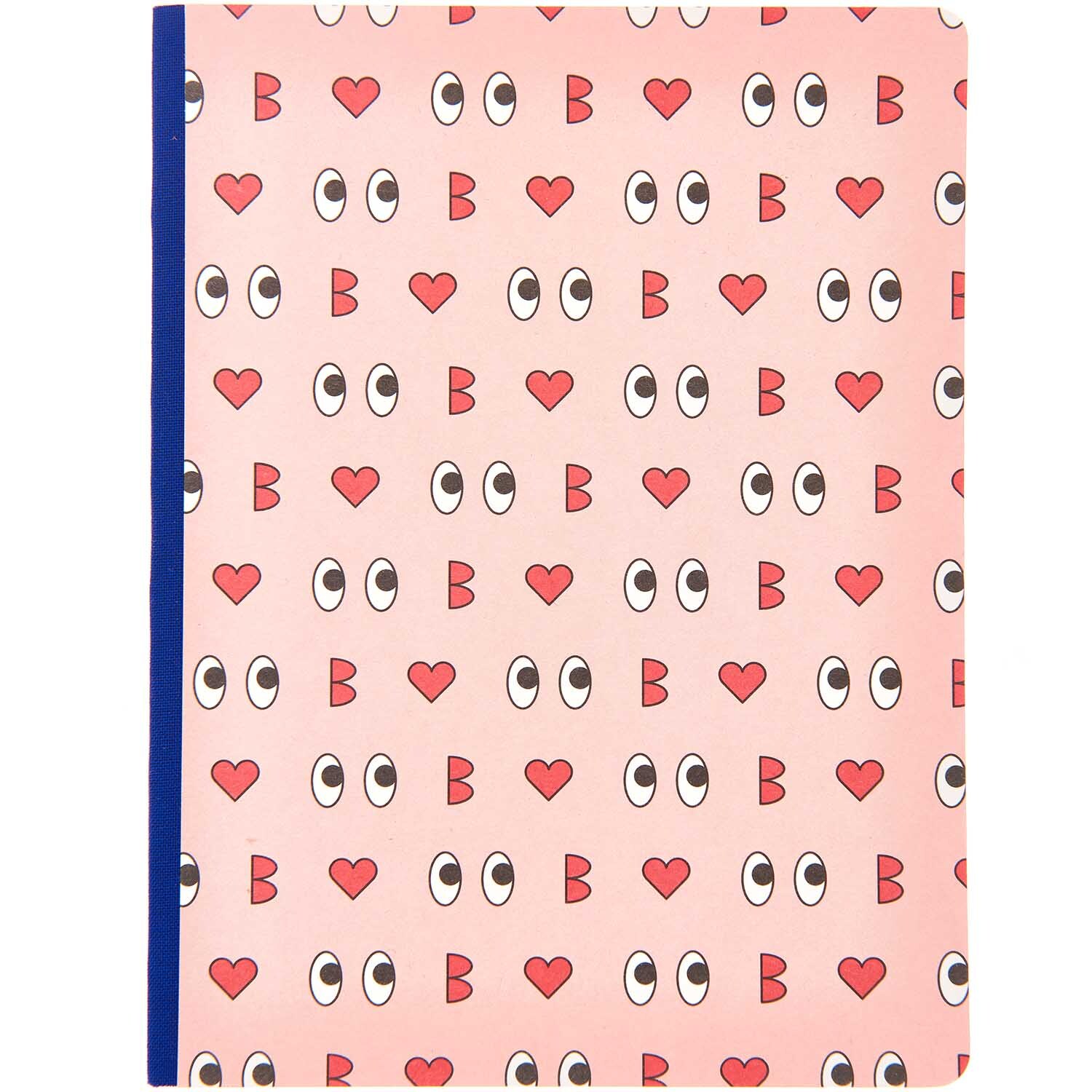 Rico Design x Redfries Notizbuch mit rosa Hintergrund, Herz- und Augenmuster, 14,5x19cm.