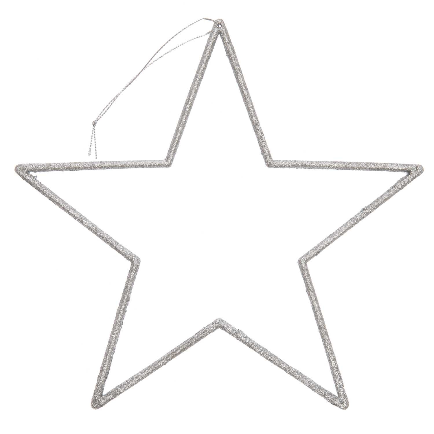Hänger Stern mit Glitter silber von Rico Design: Ein funkelnder, silberner Sternanhänger mit Glitzer, ideal für festliche Dekorationen.