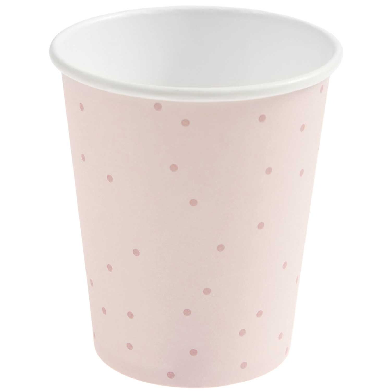 Pappbecher Punkte 250ml 8 Stück Farbe Hellrosa von Rico Design Pappbecher Punkte, hellrosa mit kleinen Punkten, 250ml, 8 Stück, von Rico Design. Ideal für Partys.