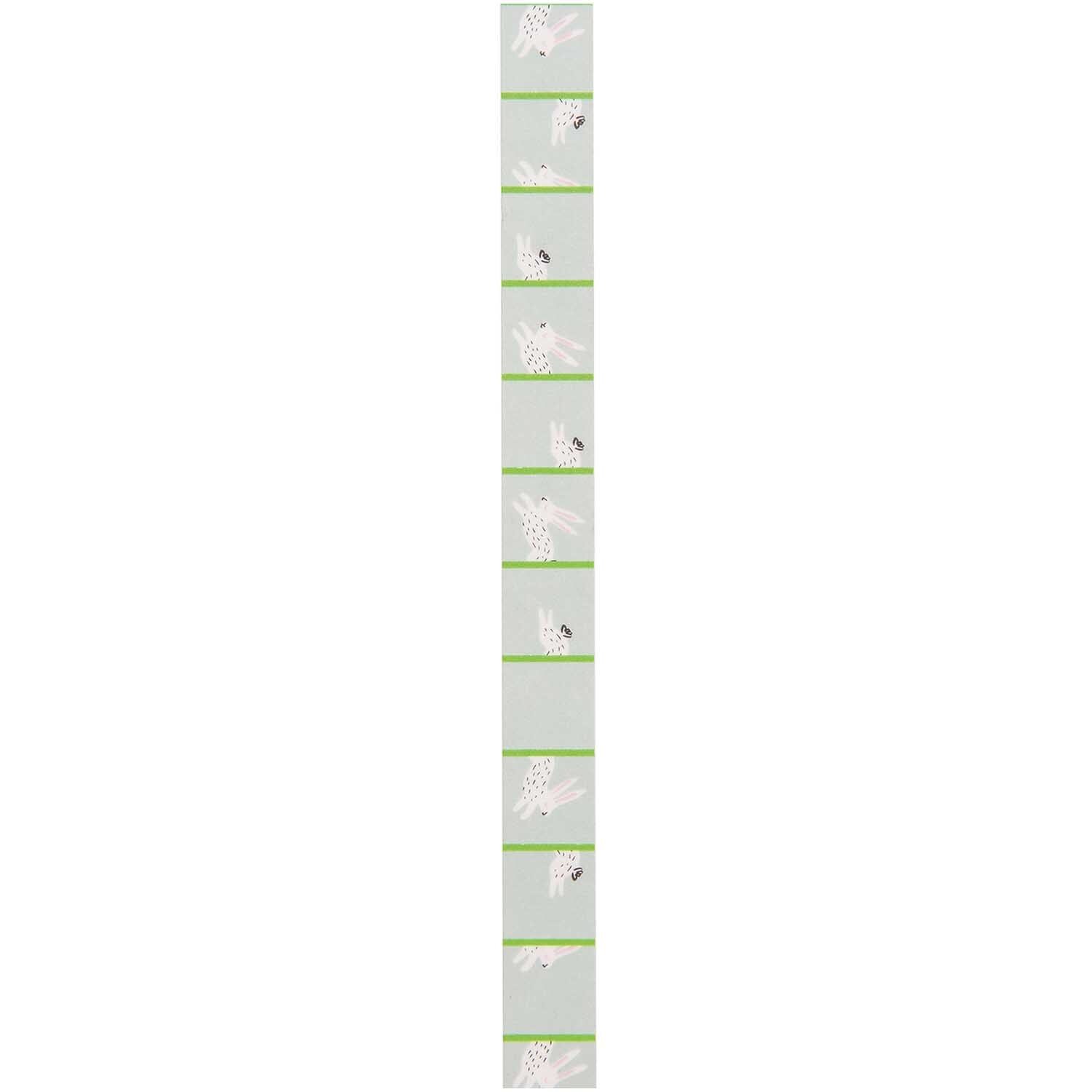 Paper Poetry Tape Bunny Hop mint 1,5cm 10m von Rico Design Paper Poetry Tape Bunny Hop mint 1,5cm 10m zeigt ein grünes Band mit weißen Hasenmotiven von Rico Design.