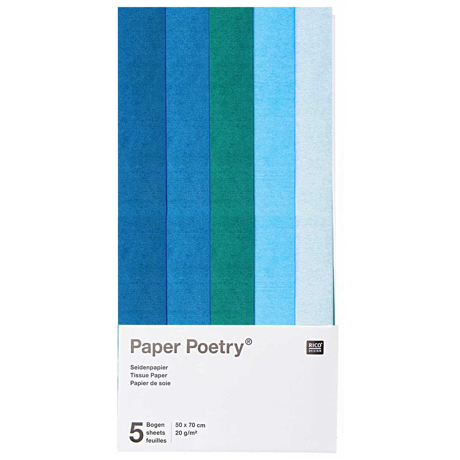 Paper Poetry Seidenpapier blau sortiert 50x70cm 5 Bogen von Rico Design