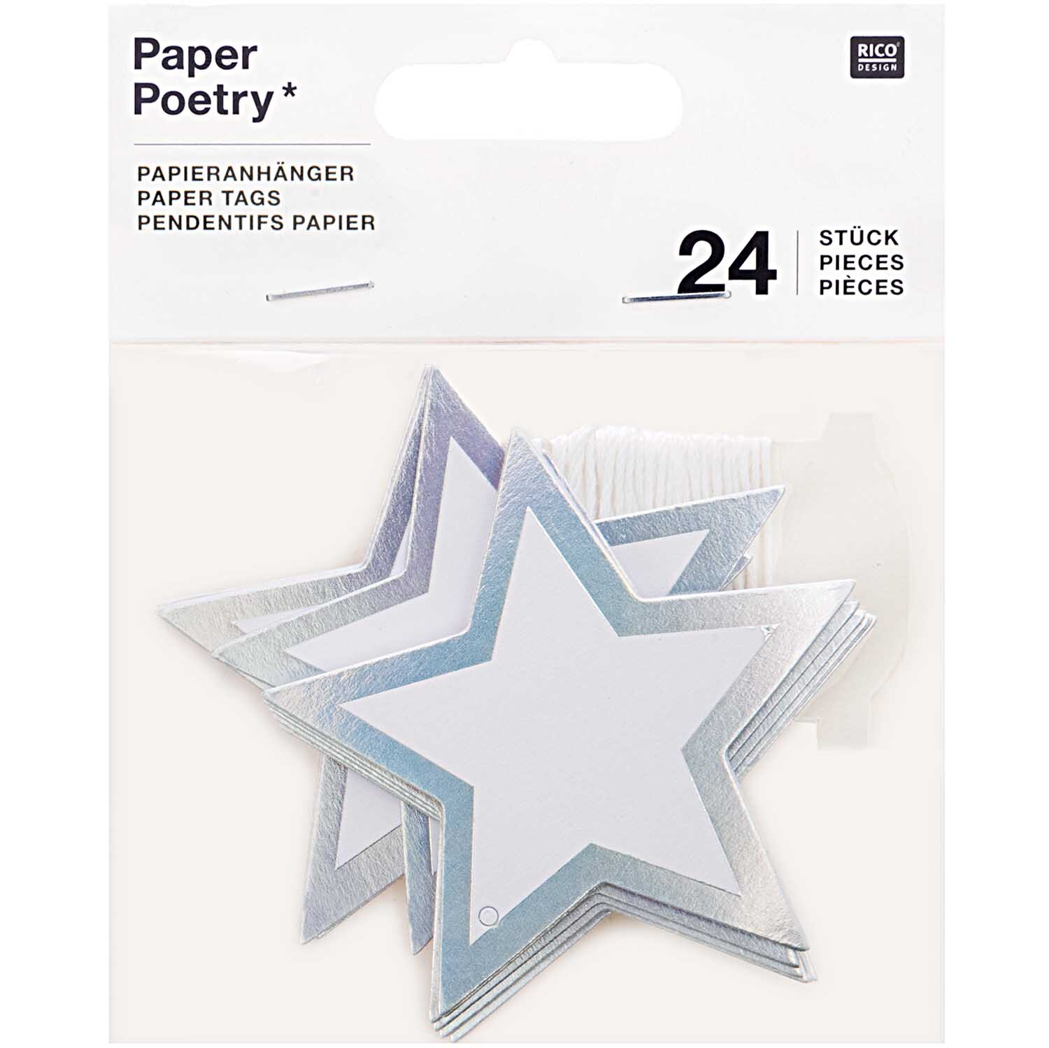 Paper Poetry Papieranhänger Stern mit Hot Foil 6,5x6,5cm 24 Stück Farbe Irisierend von Rico Design