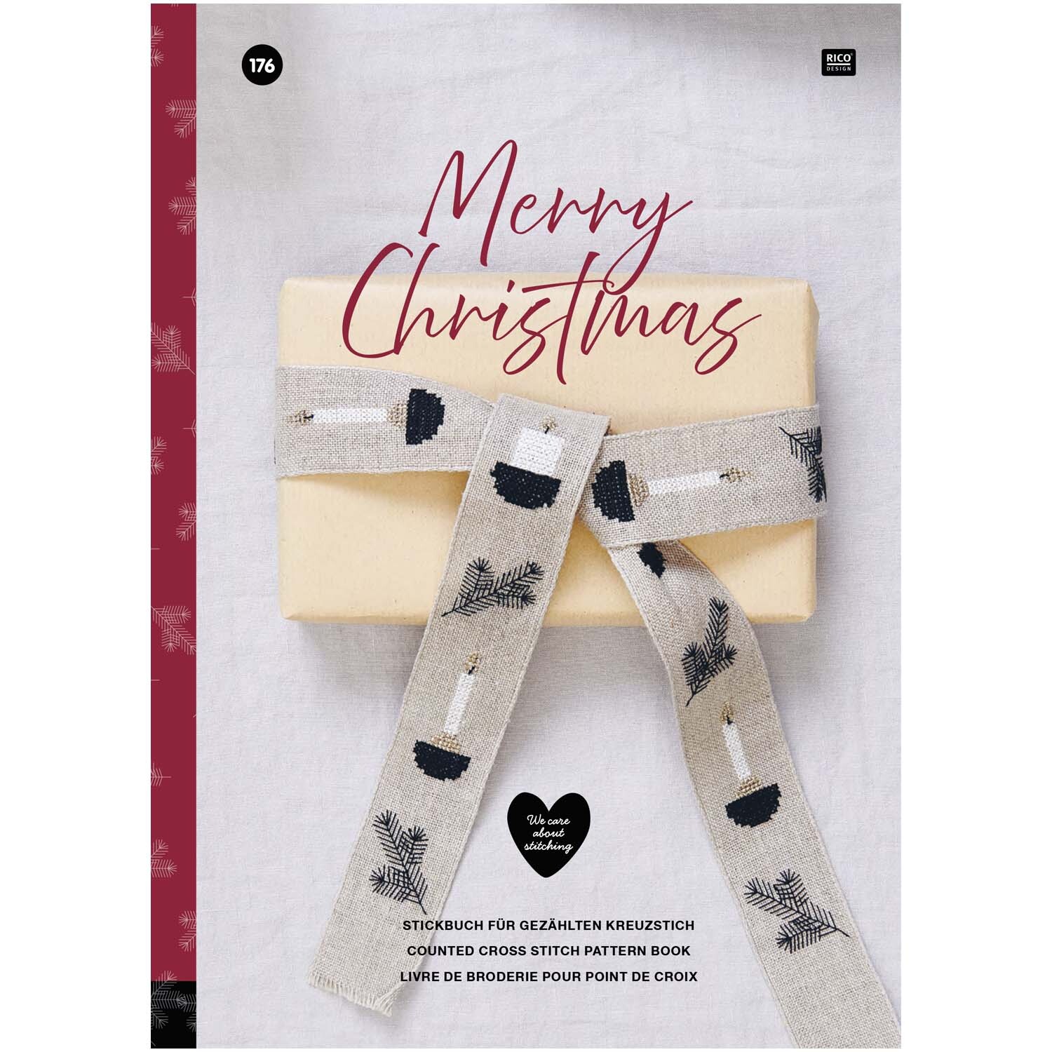 Stickbuch Merry Christmas Nr. 176 zeigt ein Geschenk mit dekorativem Band und weihnachtlichen Motiven.