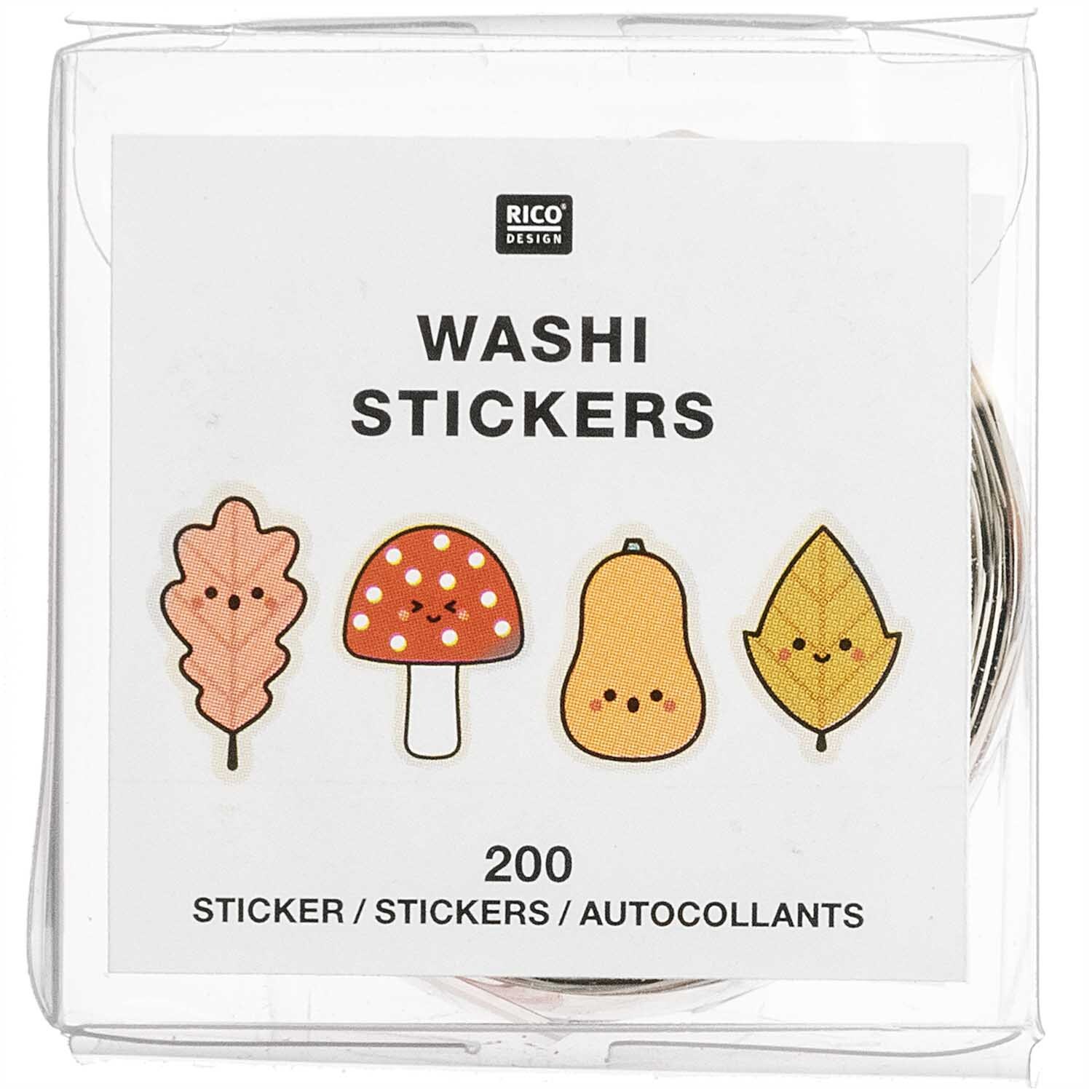 Washi Sticker Funny Fall 200 Stück von Rico Design Washi Sticker Funny Fall 200 Stück von Rico Design mit herbstlichen Motiven wie Blätter und Pilze. Ideal für kreative Bastelprojekte.