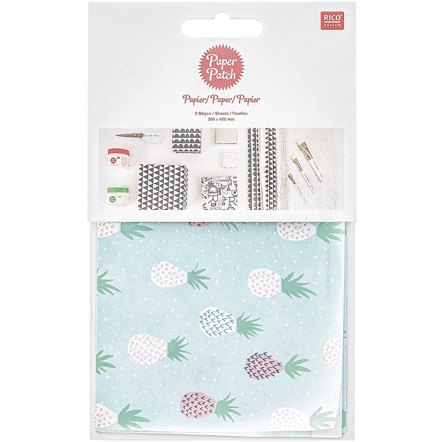 SB Paper Patch Papier Ananas mint 30x42cm 3 Bogen von Rico Design