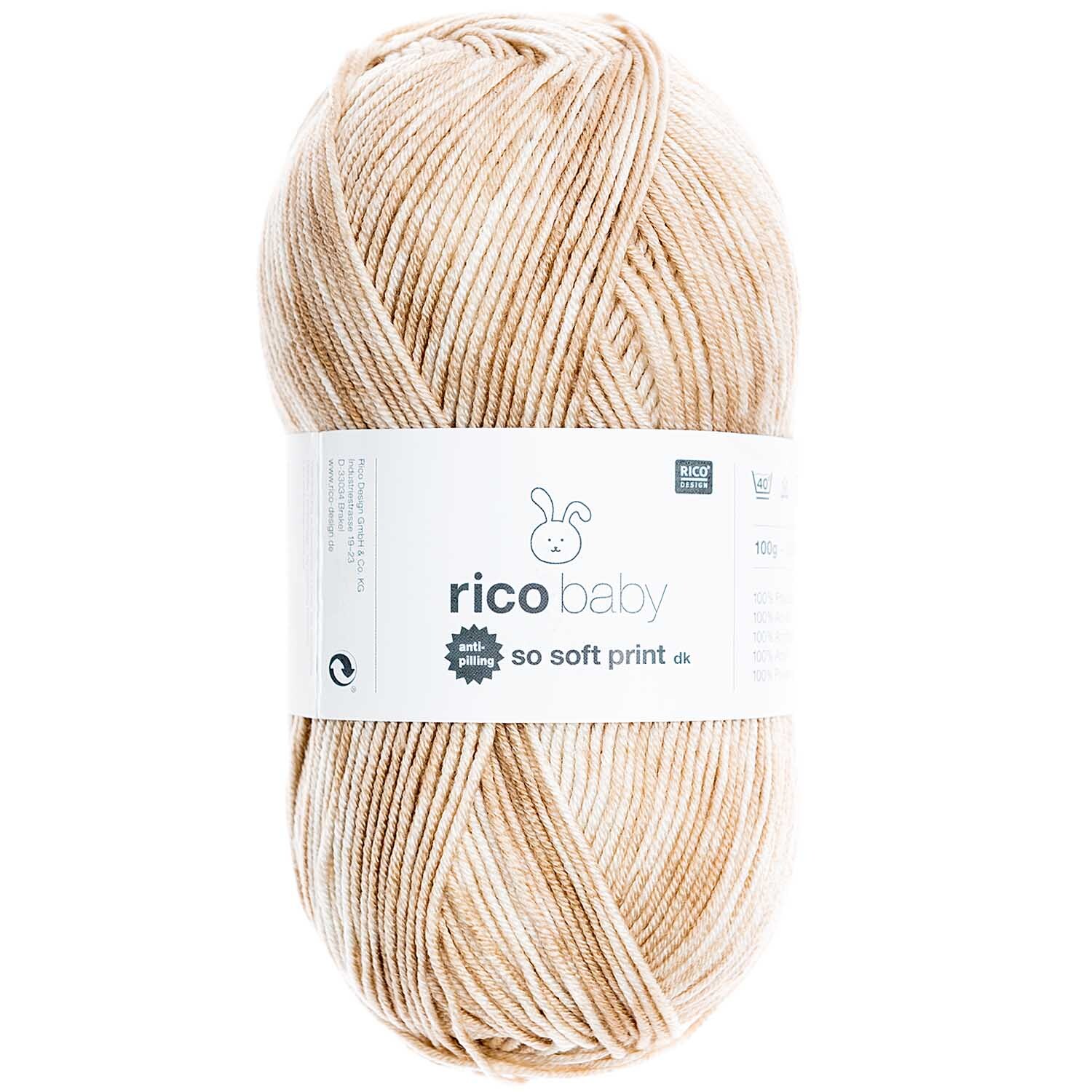Rico Baby So Soft Print dk 100g 250m Couleur Beige from Rico Design Rico Baby So Soft Print dk: Weiches, beiges Garnknäuel von Rico Design, ideal für Babyprojekte.
