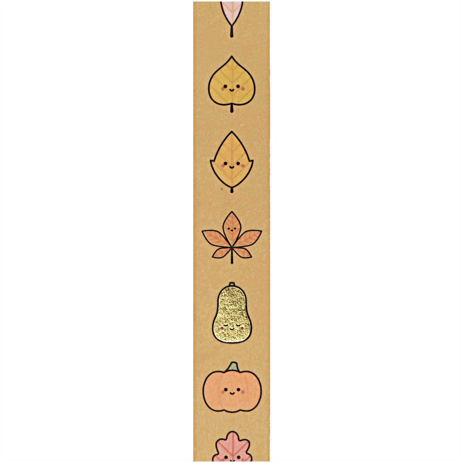 Paper Poetry Tape Blätter 1,5cm 10m von Rico Design Paper Poetry Tape Blätter 1,5cm 10m mit niedlichen Herbstmotiven wie Blätter, Birne und Kürbis auf braunem Hintergrund von Rico Design.