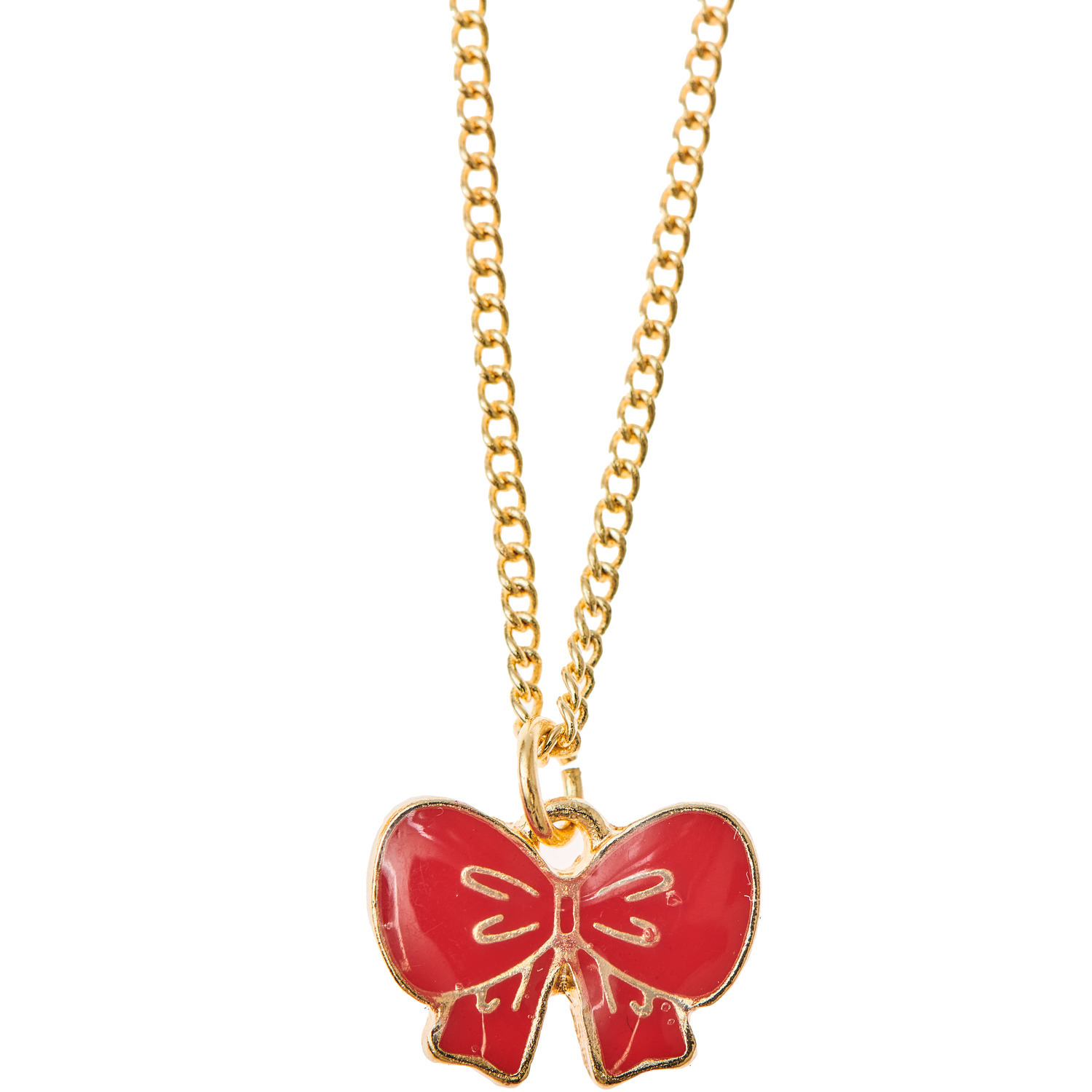 Kette mit Anhänger Schleife 40cm Farbe Rot von Rico Design Kette mit Anhänger Schleife: Goldene Halskette mit rotem Schleifenanhänger von Rico Design, 40 cm lang.