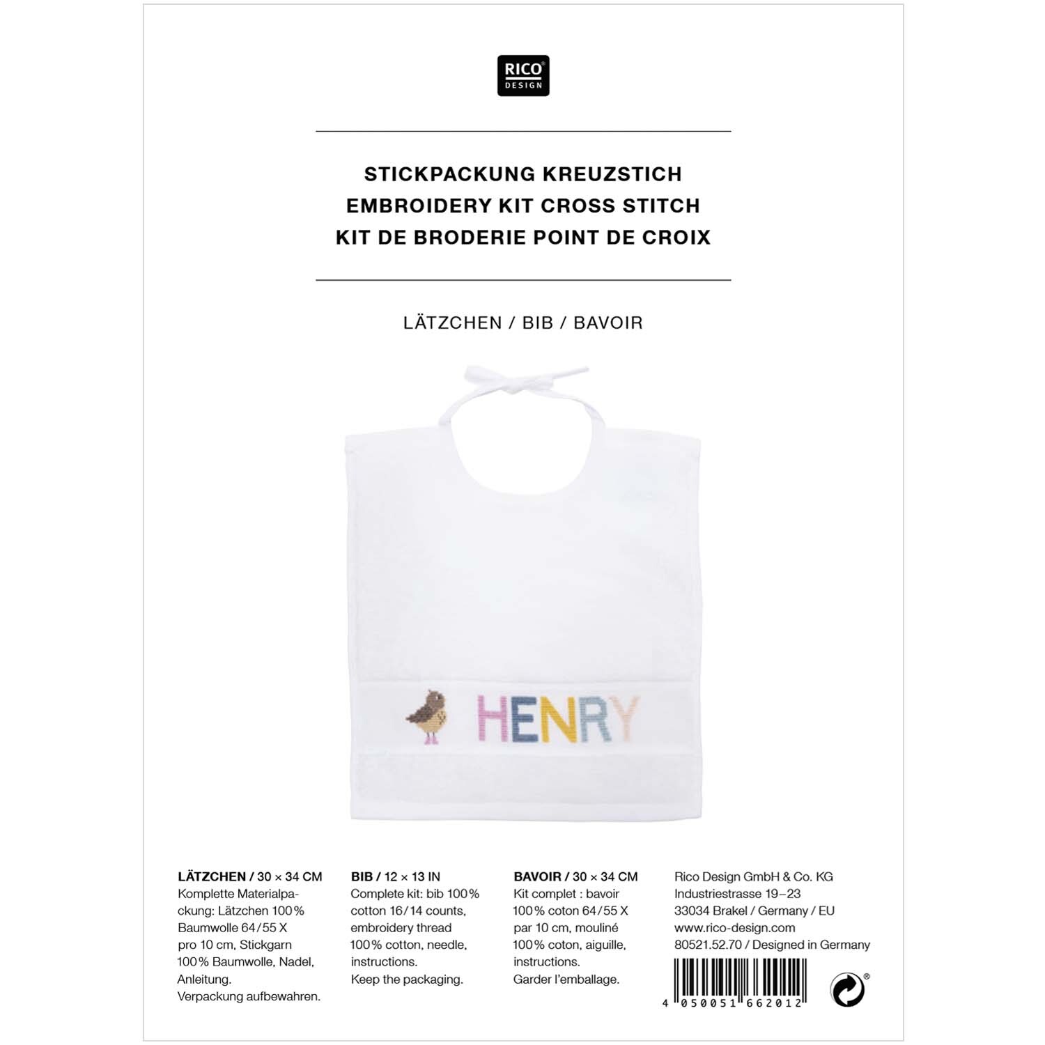 Kit de broderie Bavoir Animaux & Alphabet from Rico Design