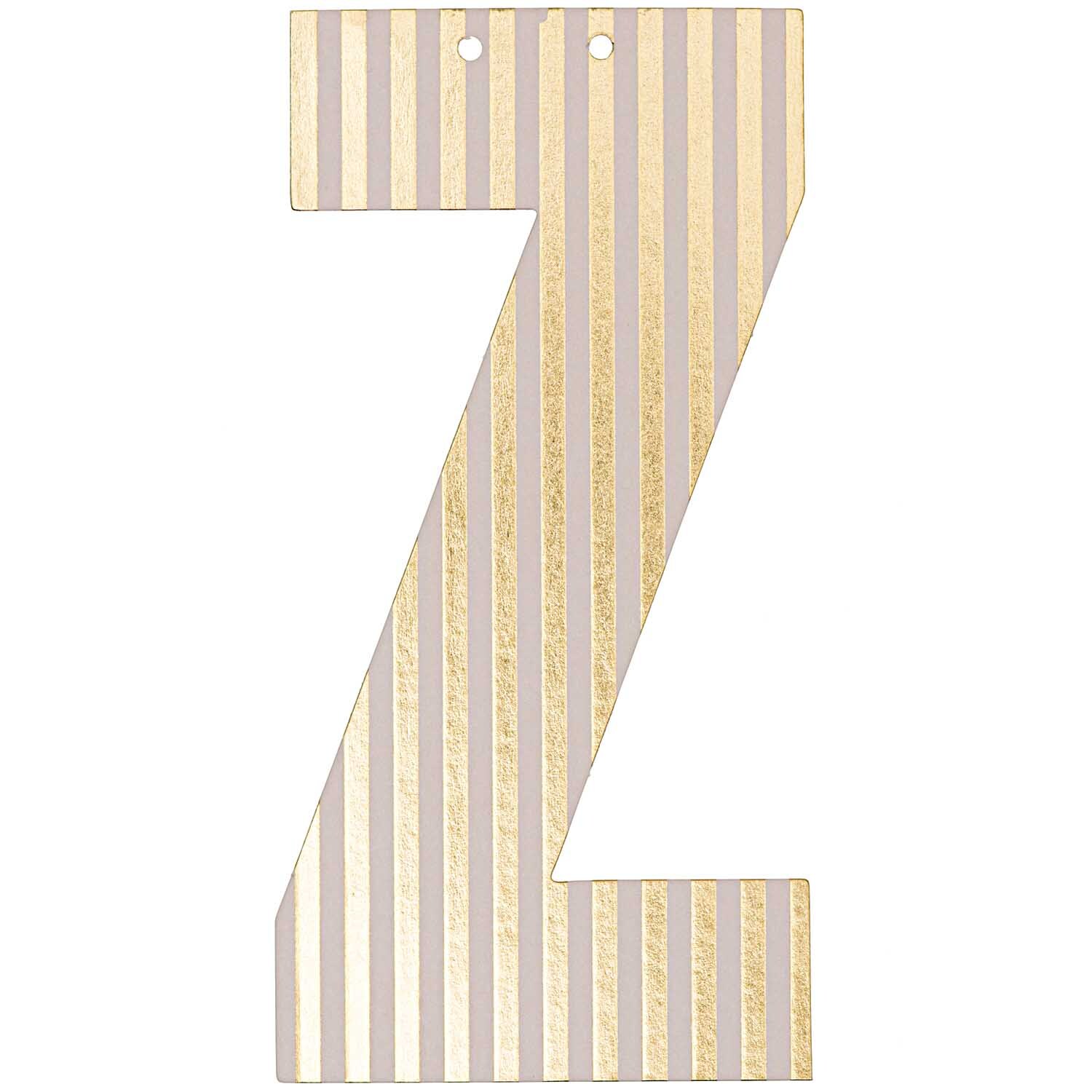 Buchstabe für Girlande 14cm von Rico Design: Ein gestreiftes "Z" in Gold und Beige für Dekorationen.
