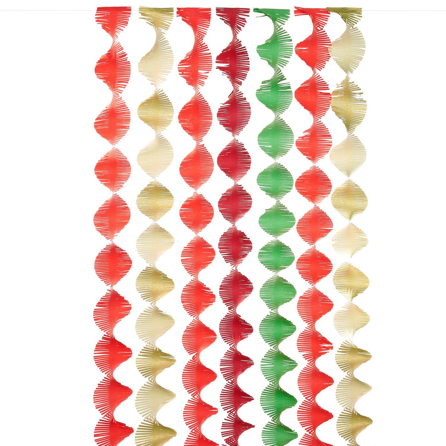Krepp-Girlande von Rico Design in Rot, Grün und Beige, dekorativ für festliche Anlässe.