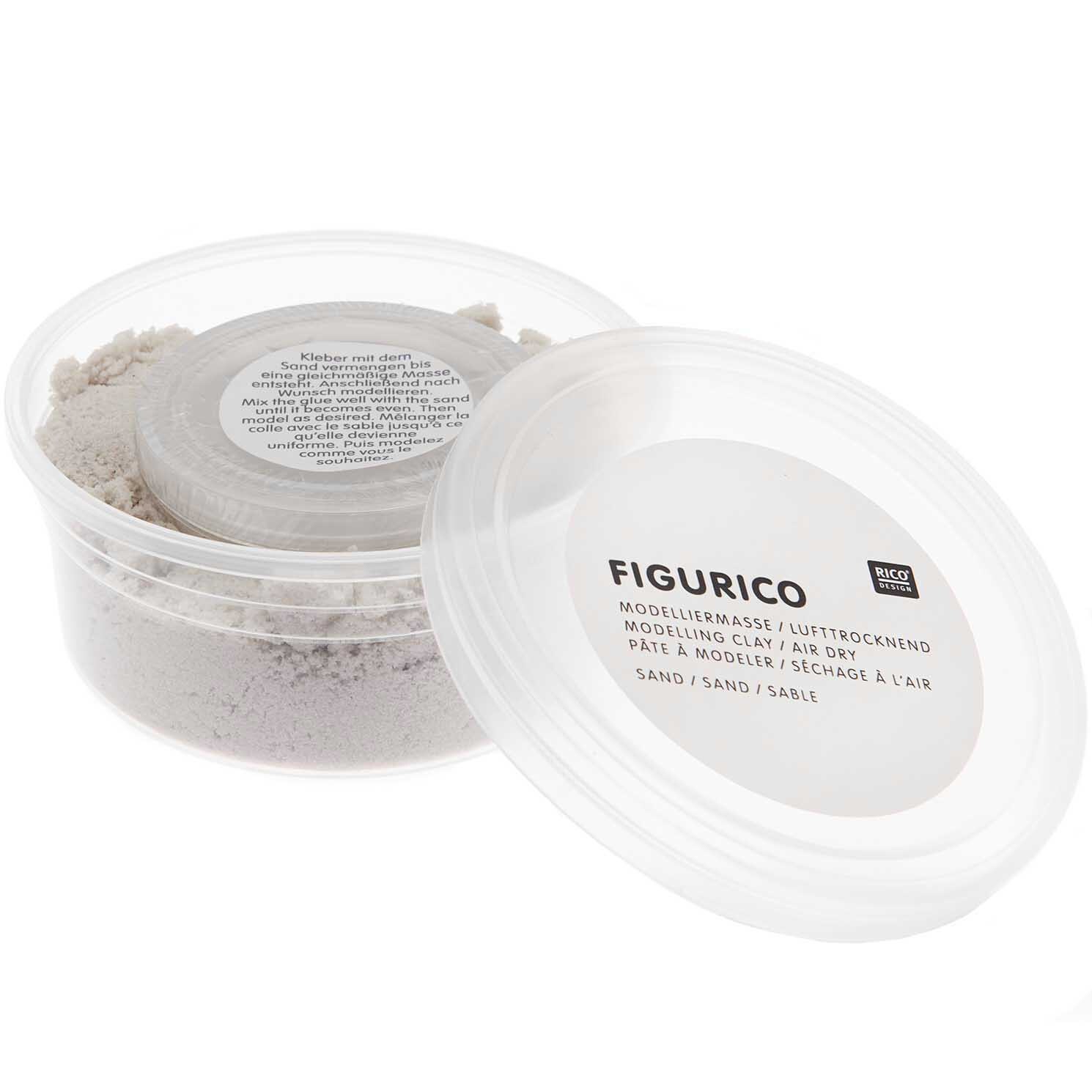 Figurico Modelliermasse Sand 105g Farbe Weiß von Rico Design Figurico Modelliermasse Sand 105g in einem transparenten Behälter mit abnehmbarem Deckel, ideal für kreative Projekte.