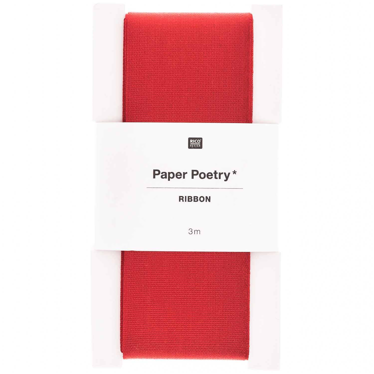 Paper Poetry Taftband in leuchtendem Rot, 38mm breit, 3m lang, von Rico Design, ideal für Dekorationen.