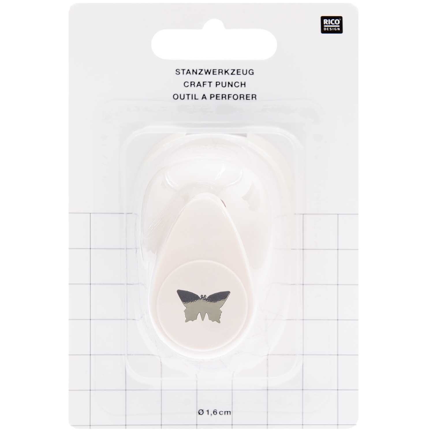 Paper Poetry Stanzer Schmetterling 1,6cm von Rico Design Paper Poetry Stanzer Schmetterling 1,6cm von Rico Design, weiß, auf Verpackung mit Schmetterlingsmotiv. Ideal für kreative Bastelprojekte.